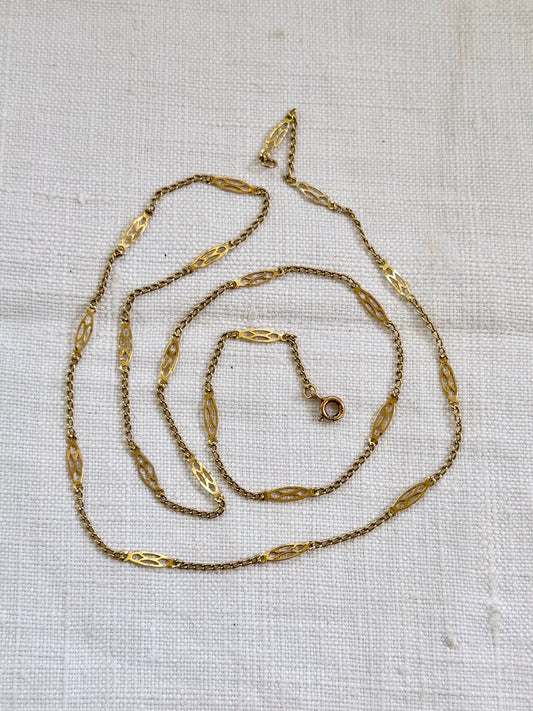 375 .58cm long .9ct gold delicious fancy navette form and curb link gold chain necklace
