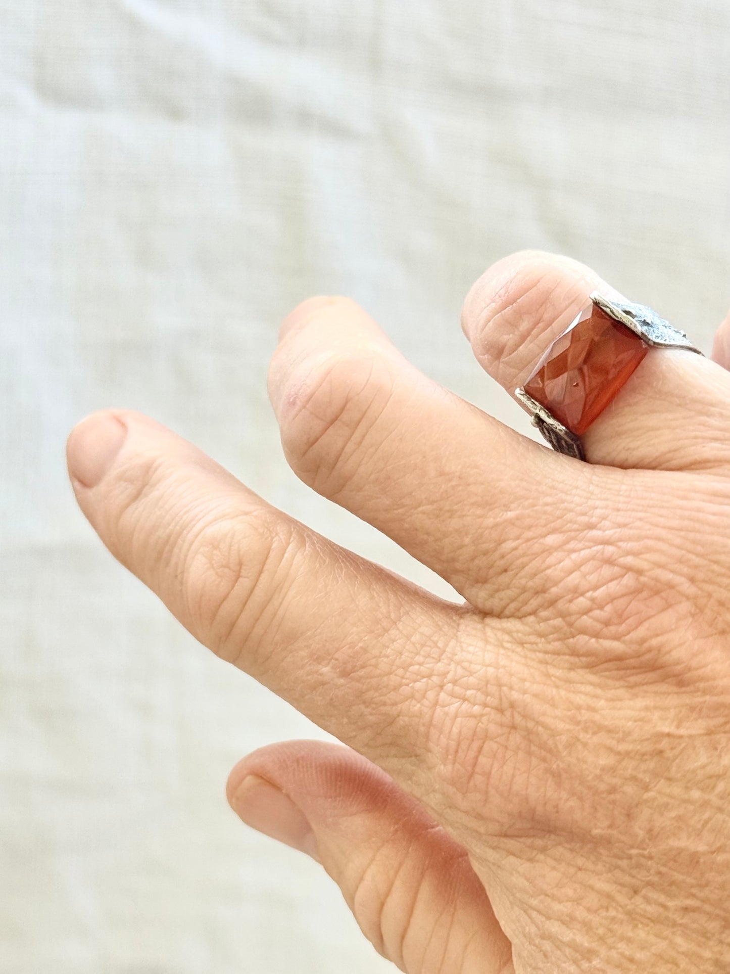 .925 Artisan made Carnelian gemstone sterling silver horse shoe hand made saddle ring swivel gemstone studio made shape gemstone bead ring