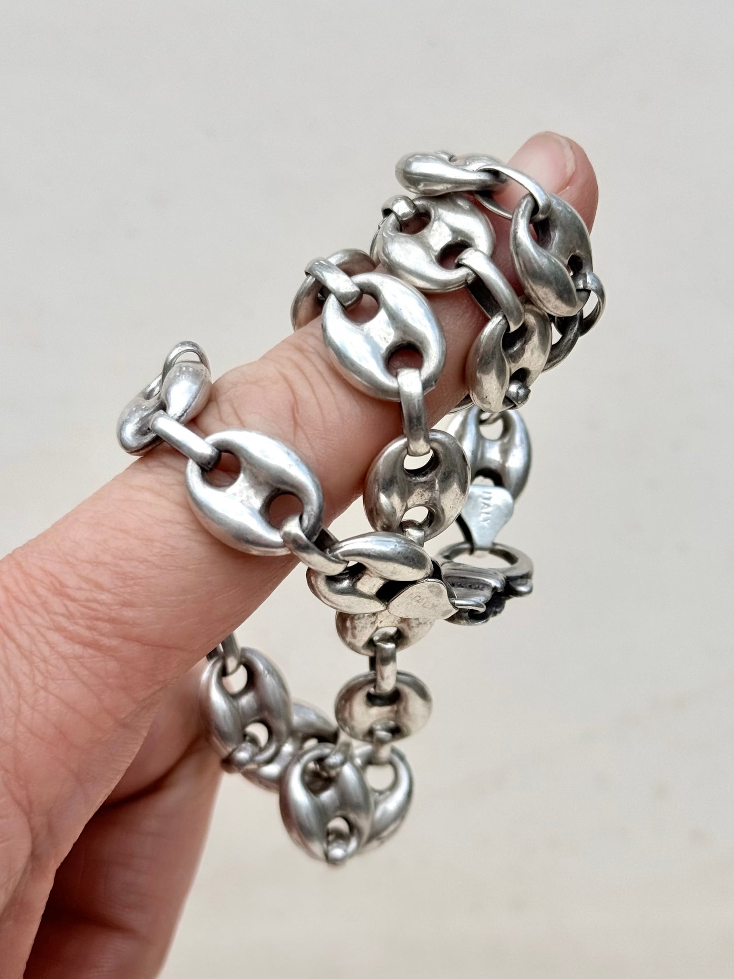 .1990s .47cm long .925 super chunky highly desired puffy gucci link mariners link solid sterling silver fancy modernist statement chain necklace