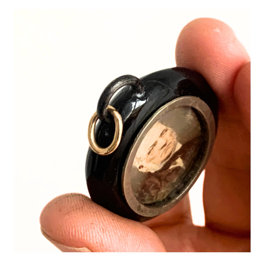 .1870s .1880s antique Victorian era rare and gorgeous natural Pearls and French Jet gold detailed Mourning locket pendant