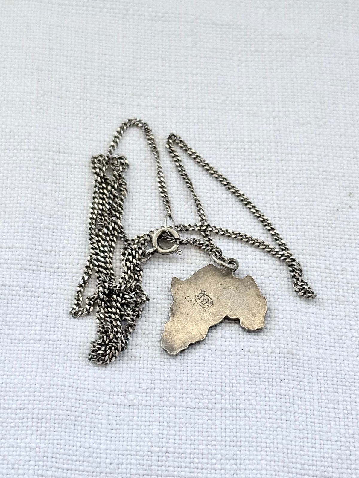 .1930s .1940s .925 Africa map Cape Town red Enamel Thomas L Mott sterling silver African pendant on chain
