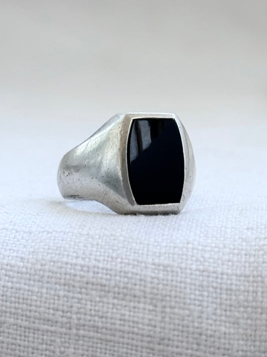 .1970s .925 modernist South African designer Onyx gemstone sterling silver signet seal ring