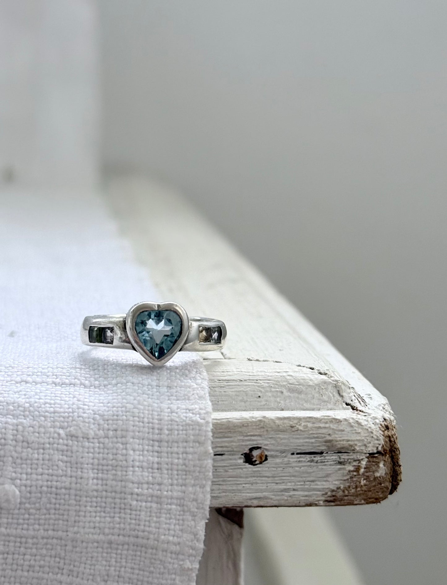 .925 heart love token modern multi topaz tourmaline gemstone ring