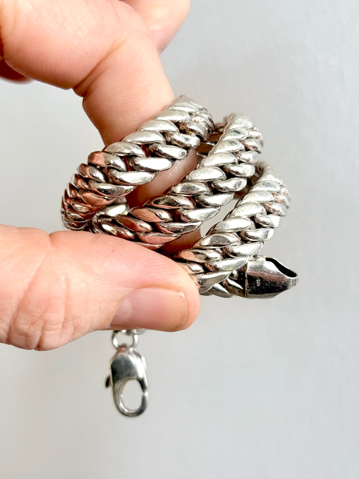 .10mm .1990s .925 modernist era chunky sterling silver thick Cuban Miami link flat link Italian luxurious puffy silver Cuban Curb chain necklace