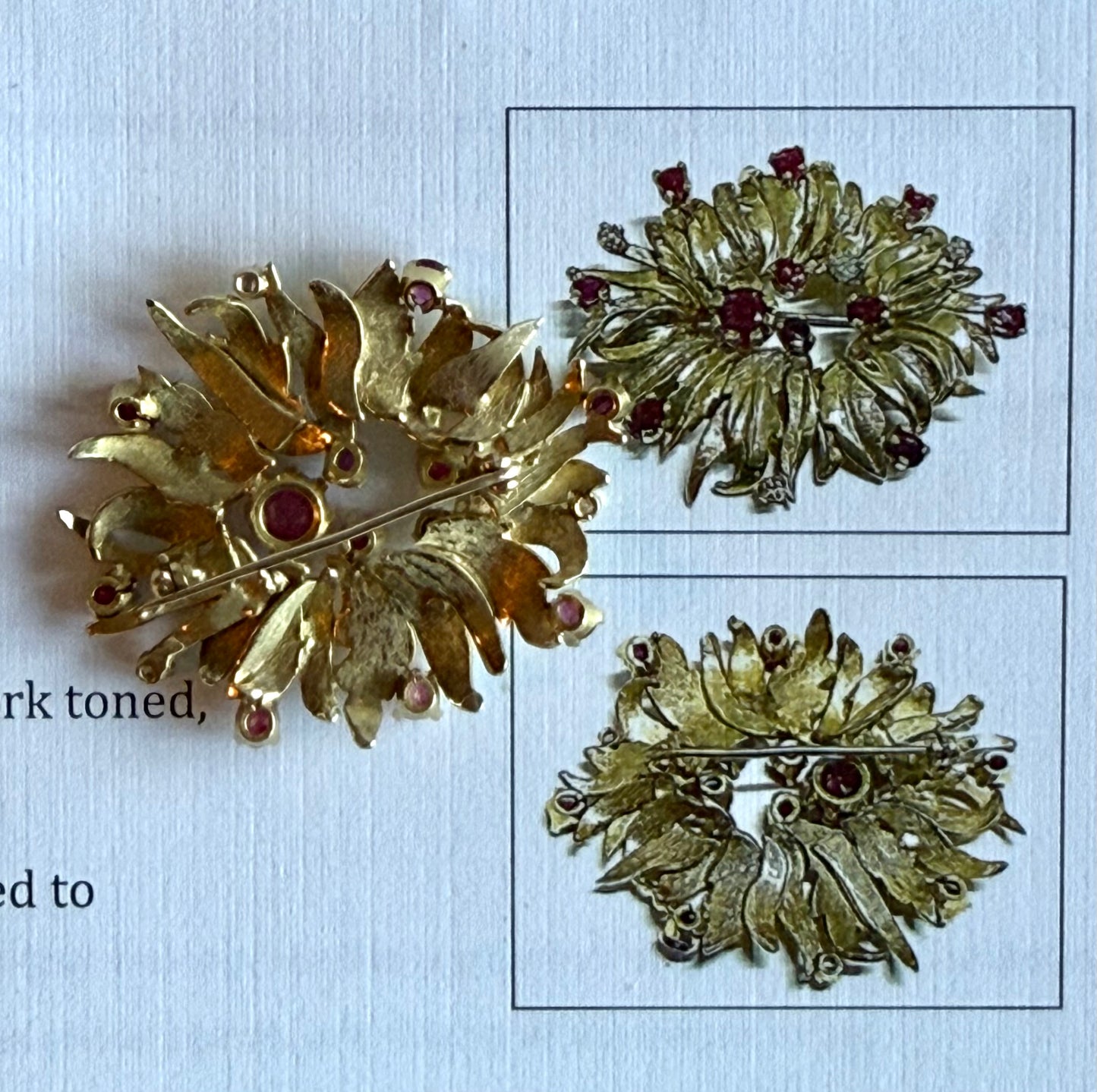 .1960s .1970s .375 gold modernist Diamond and Ruby gemstone heirloom Edelweiss flower spray brooch pin