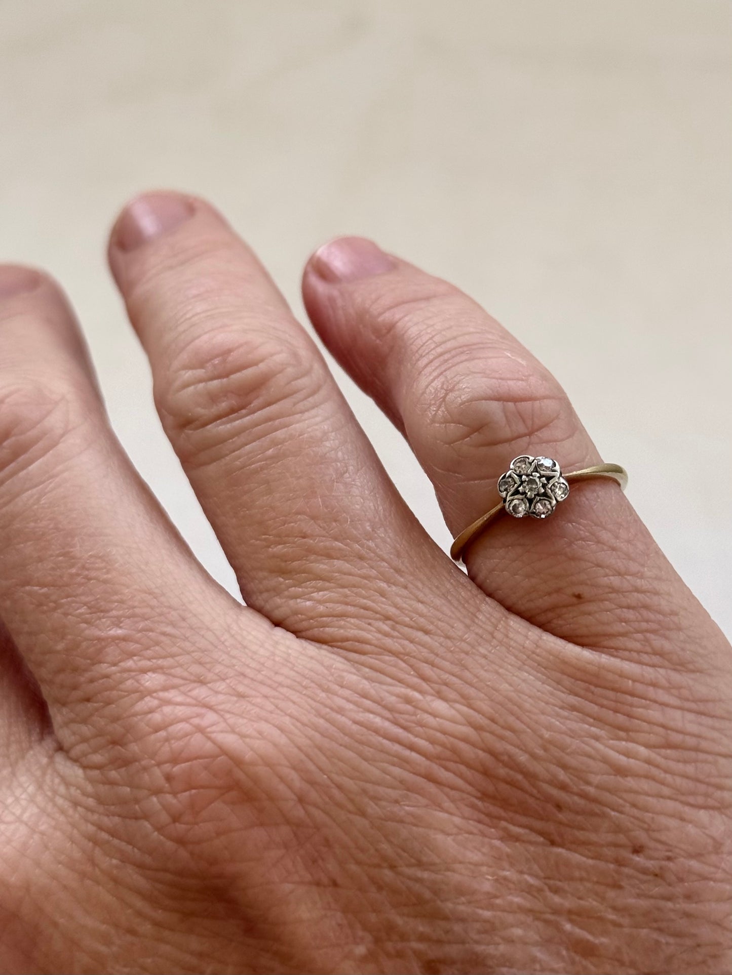 .18ct .1900s .7 diamond .750 yellow gold Diamond cluster Star Set Celestial antique heirloom diamond gold commitment ring engagement ring