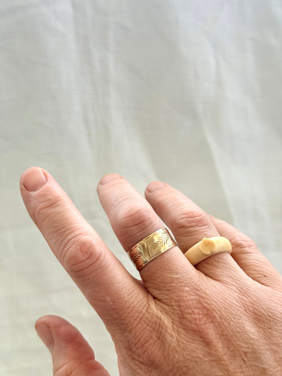 .1910s 1920s pre ban ivory heart ivory hand carved bone sweetheart love token POW ring