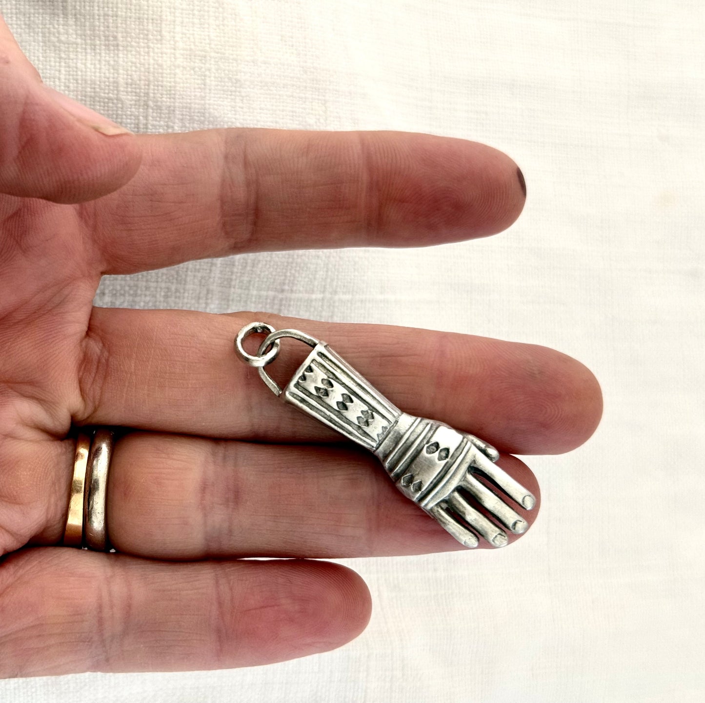.925 artisan made large hand token good luck talisman token hand crafted sterling silver art token pendant