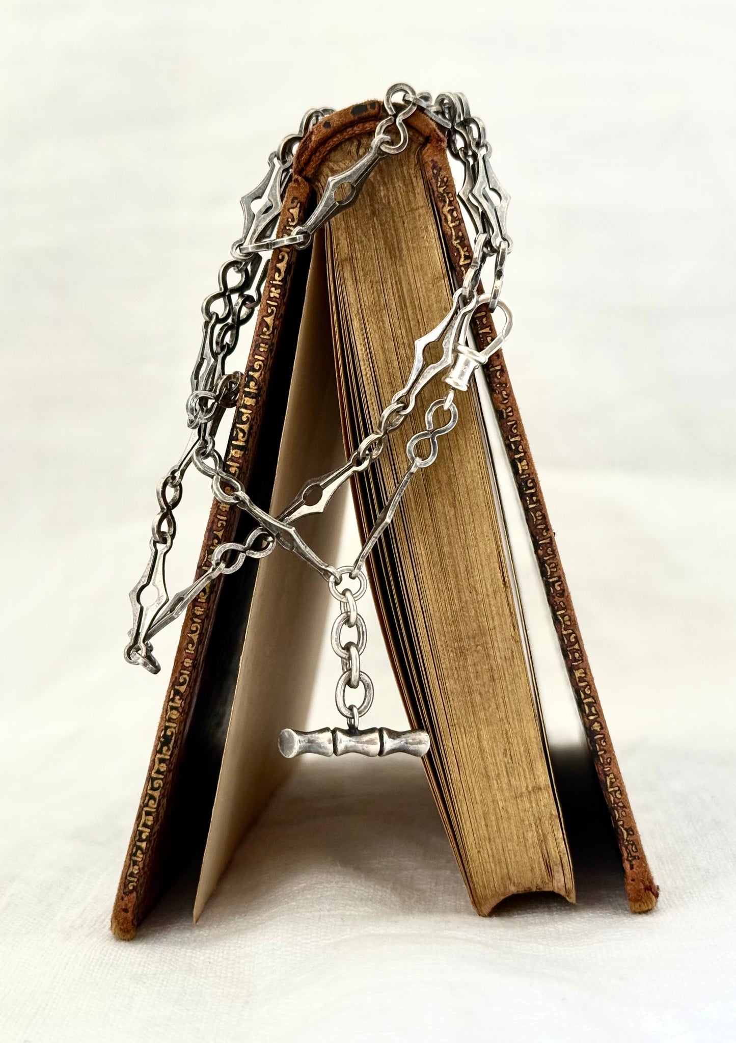 .925 antique revival solid silver fancy multiple link fob chain Modernist diamond and mariners link sterling silver Belle Epoque revival fancy watch chain necklace