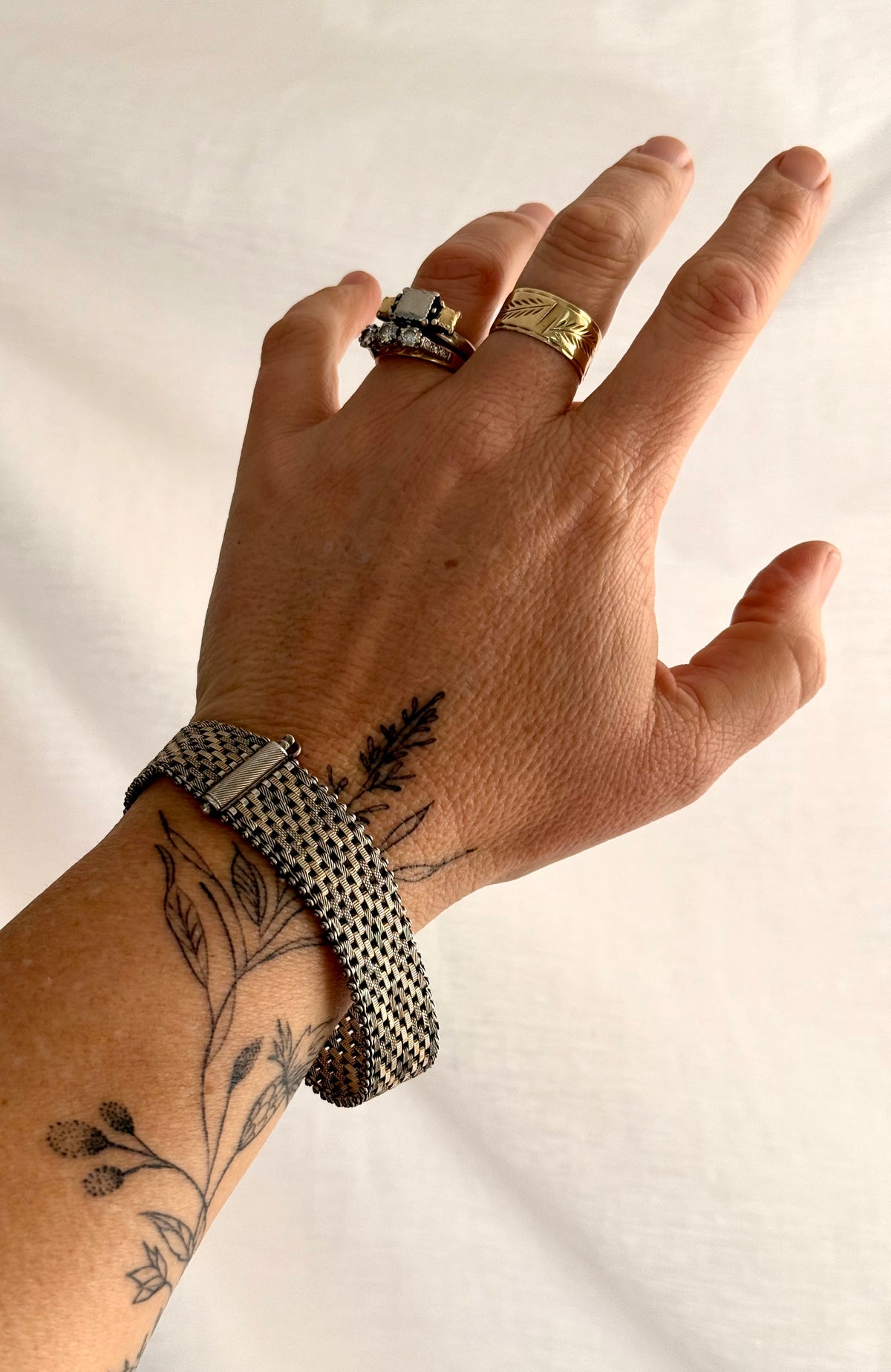 .1890s .1900s .925 antique Victorian fancy form gold fill and silver track mesh bracelet