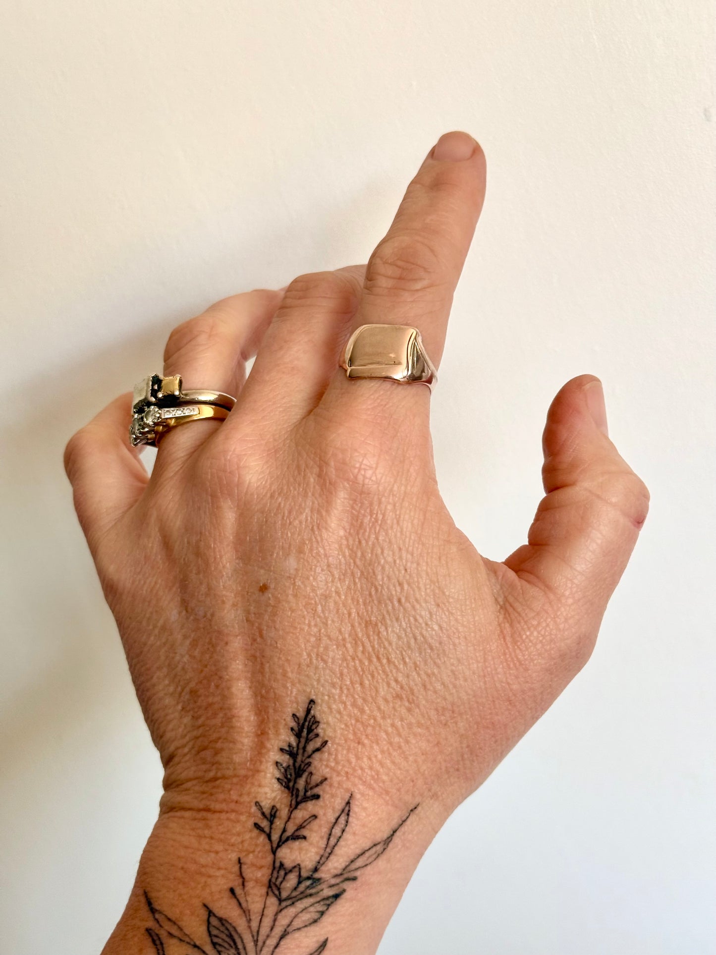 .1930s .375 .9ct rose gold Arts & Crafts Art Nouveau revival free form free flow geometric rectangular signet ring