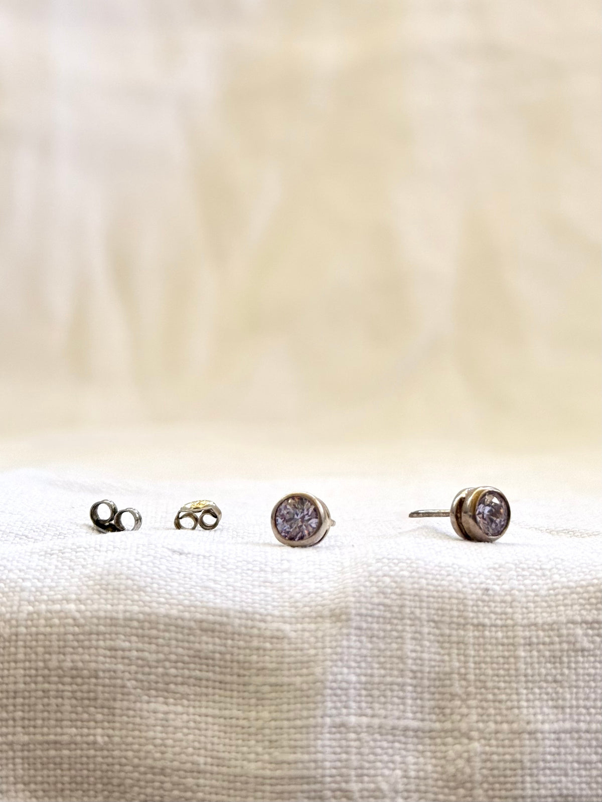.925 modernist purple crystal gemstone classic round post stud sterling silver earrings