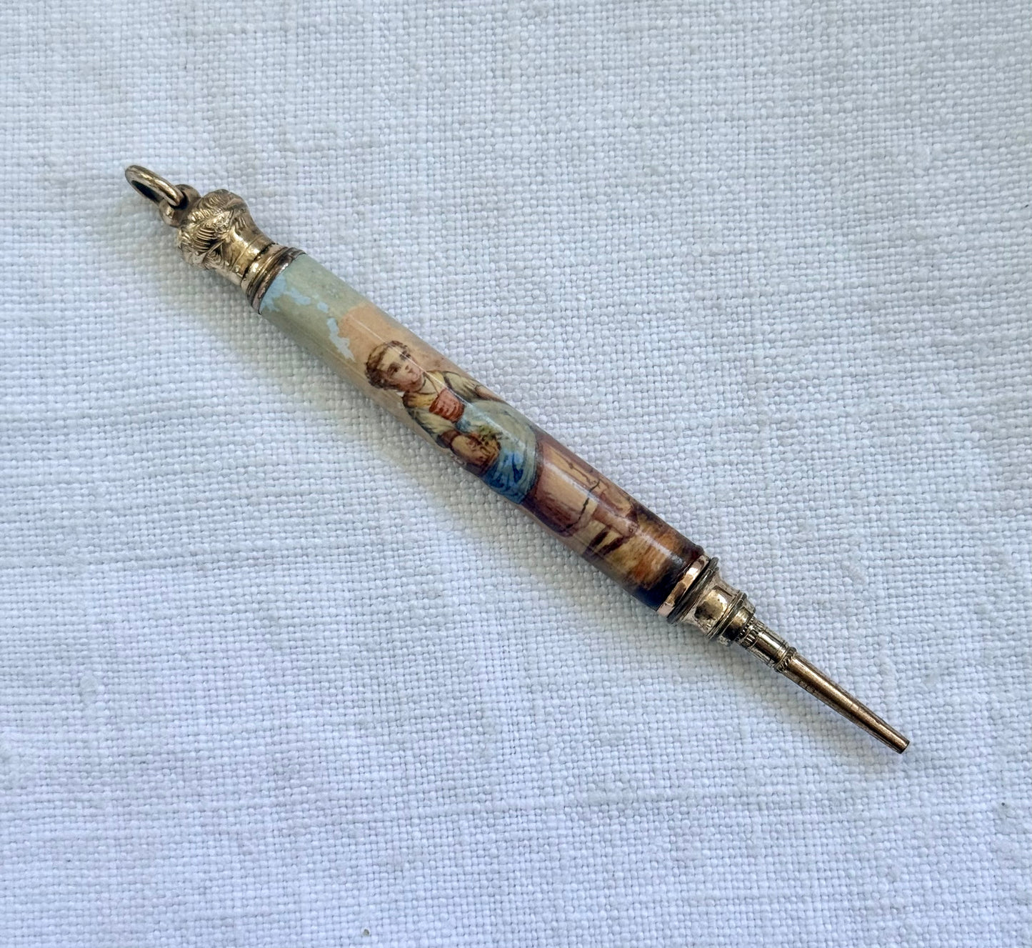 .1860s .1890s antique fine Victorian gold filled fine collectors hand painted enamel chatelaine propelling pencil