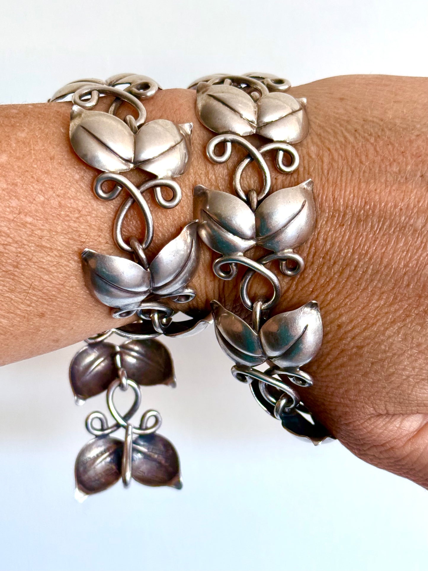 .1946 .925 designer mid century modern double leaf solid sterling silver modernist Scandinavian Swedish Haglund designer heirloom statement necklace