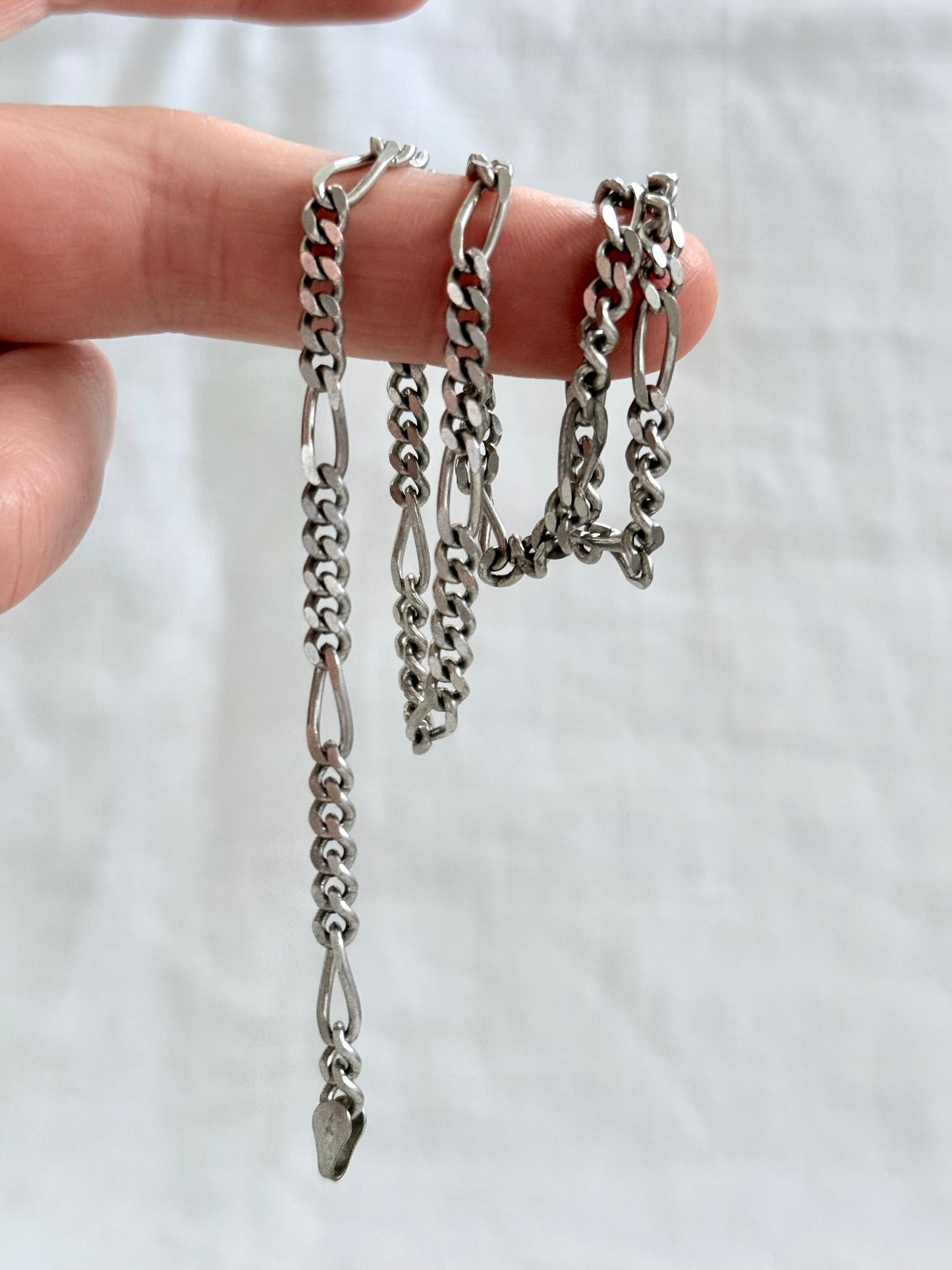 .1970s .925 .42cm retro perfect sterling silver chunky link well made Figaro chain modernist chain link necklace