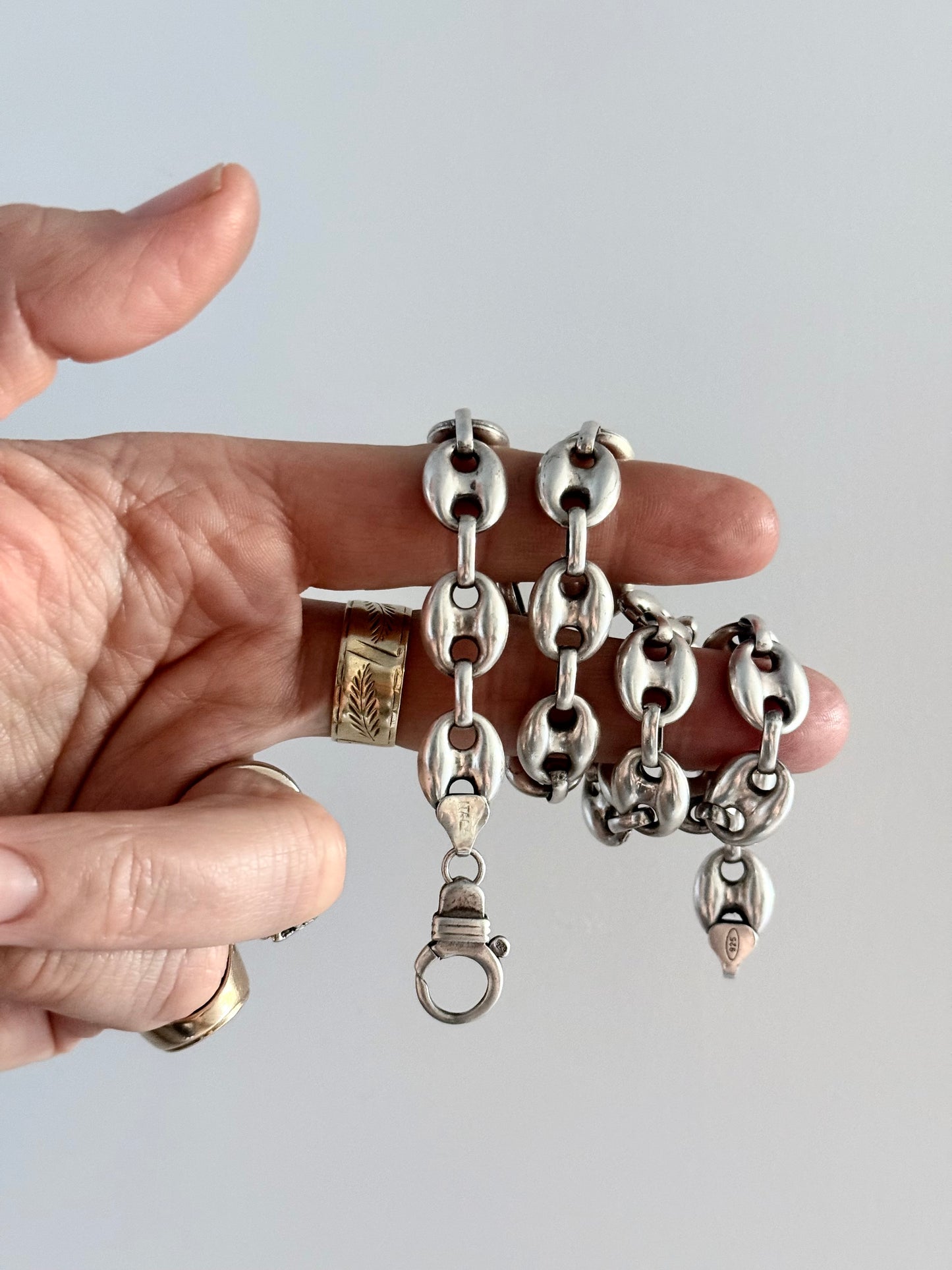.1990s .47cm long .925 super chunky highly desired puffy gucci link mariners link solid sterling silver fancy modernist statement chain necklace