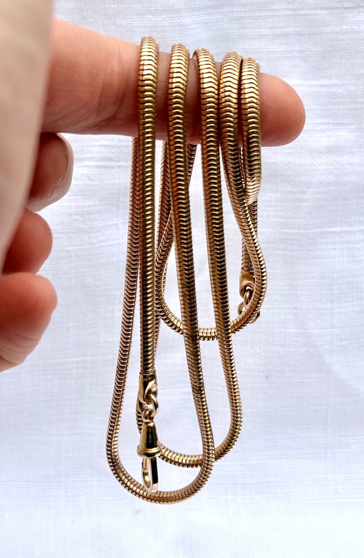 .1960s .1970s Edwardian revival slinky chunky thick gold tone snake chain watch chain fob chain necklace