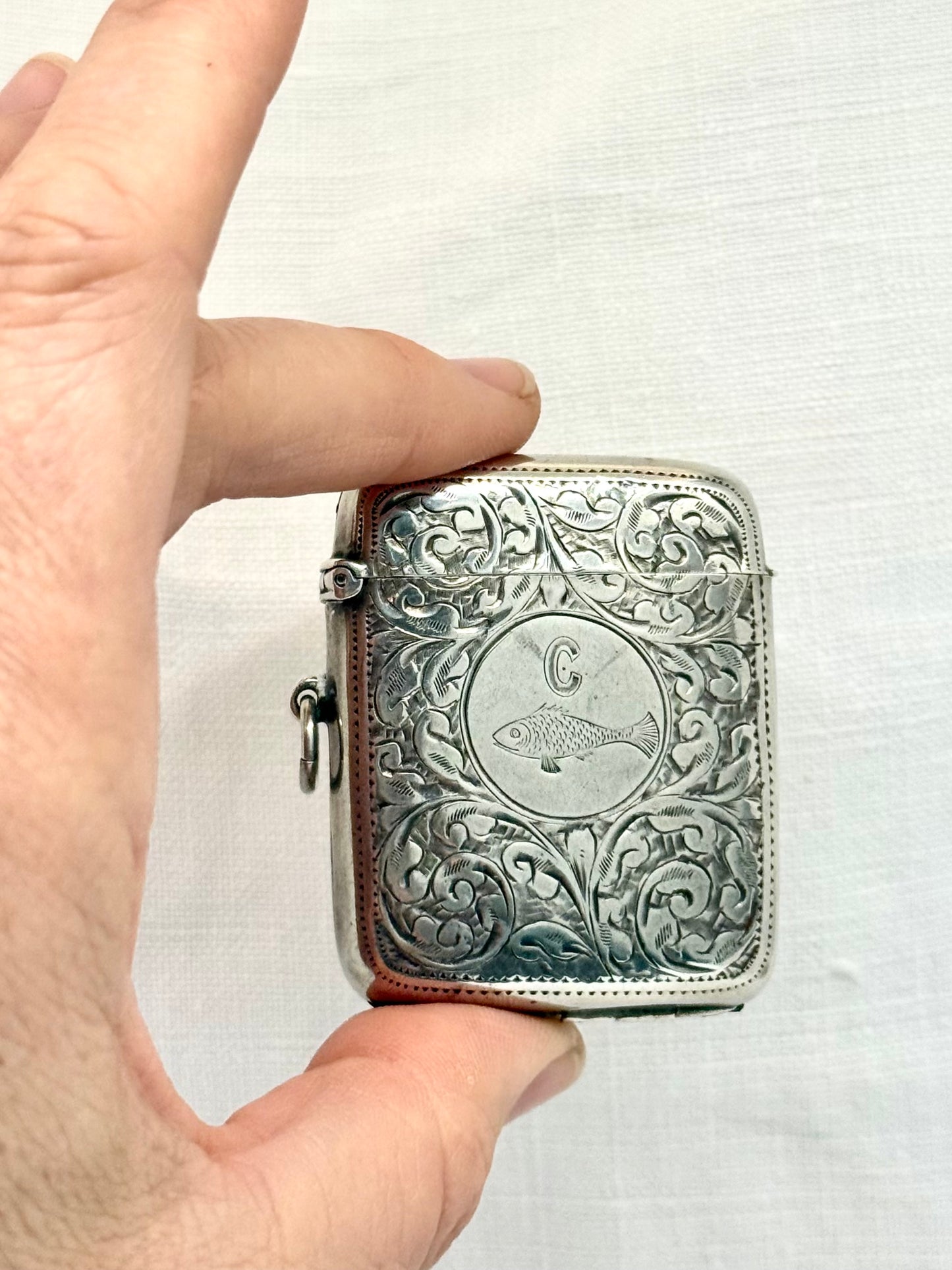 .1901 .925 antique collectors Rare Edwardian Victorian 1901 Sterling Silver Combination Match Vesta Photo frame Locket cheroot case pendant