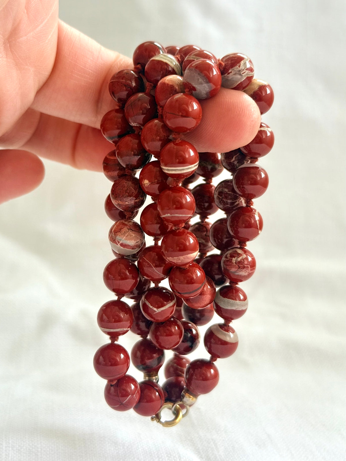 .75cm long Red Jasper gemstone bead boho lux necklace
