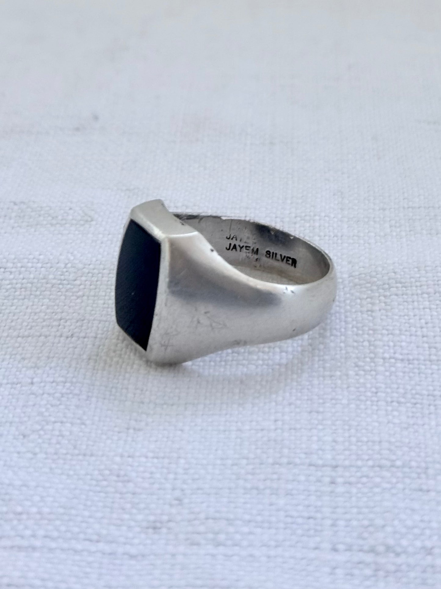 .1970s .925 modernist South African designer Onyx gemstone sterling silver signet seal ring