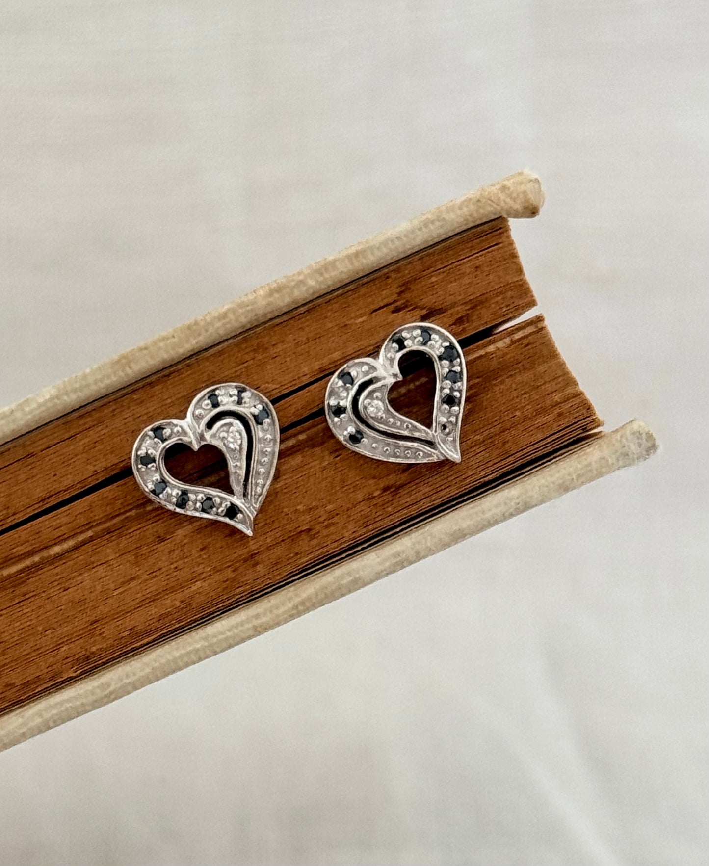 .925 heart love token blue and white stone sterling silver heart post stud earrings