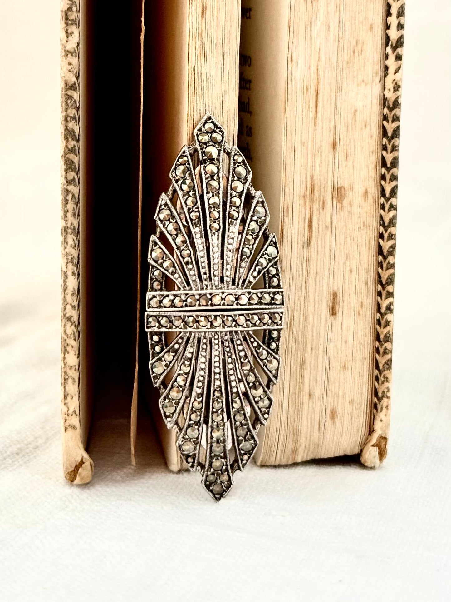 .1920s .1930s .925 antique Art Deco fine sterling silver Marcasite Duette double Dress clip Brooch Pin