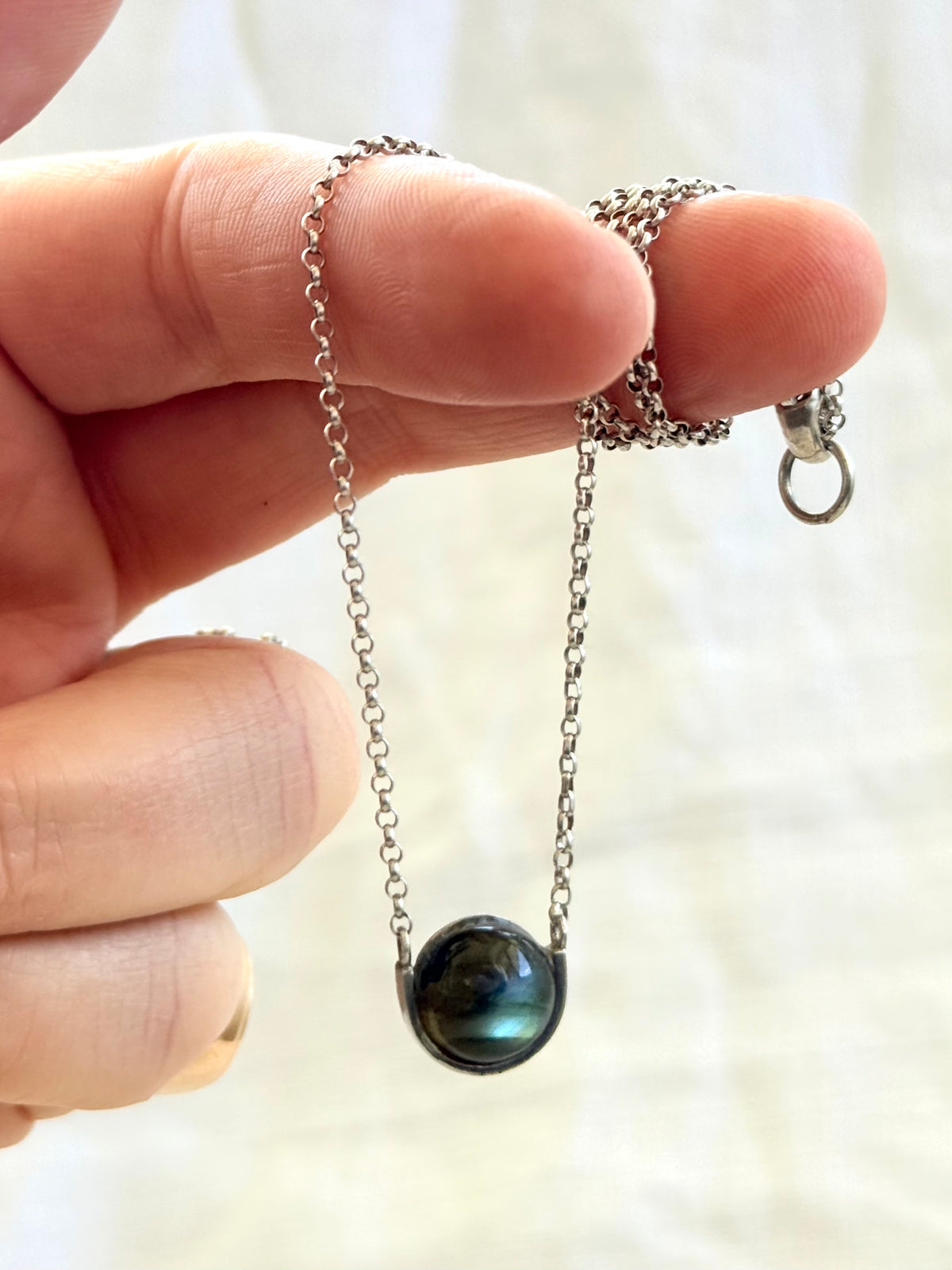 .925 Mid Century Modern revival Labradorite silver modernist gemstone chain necklace