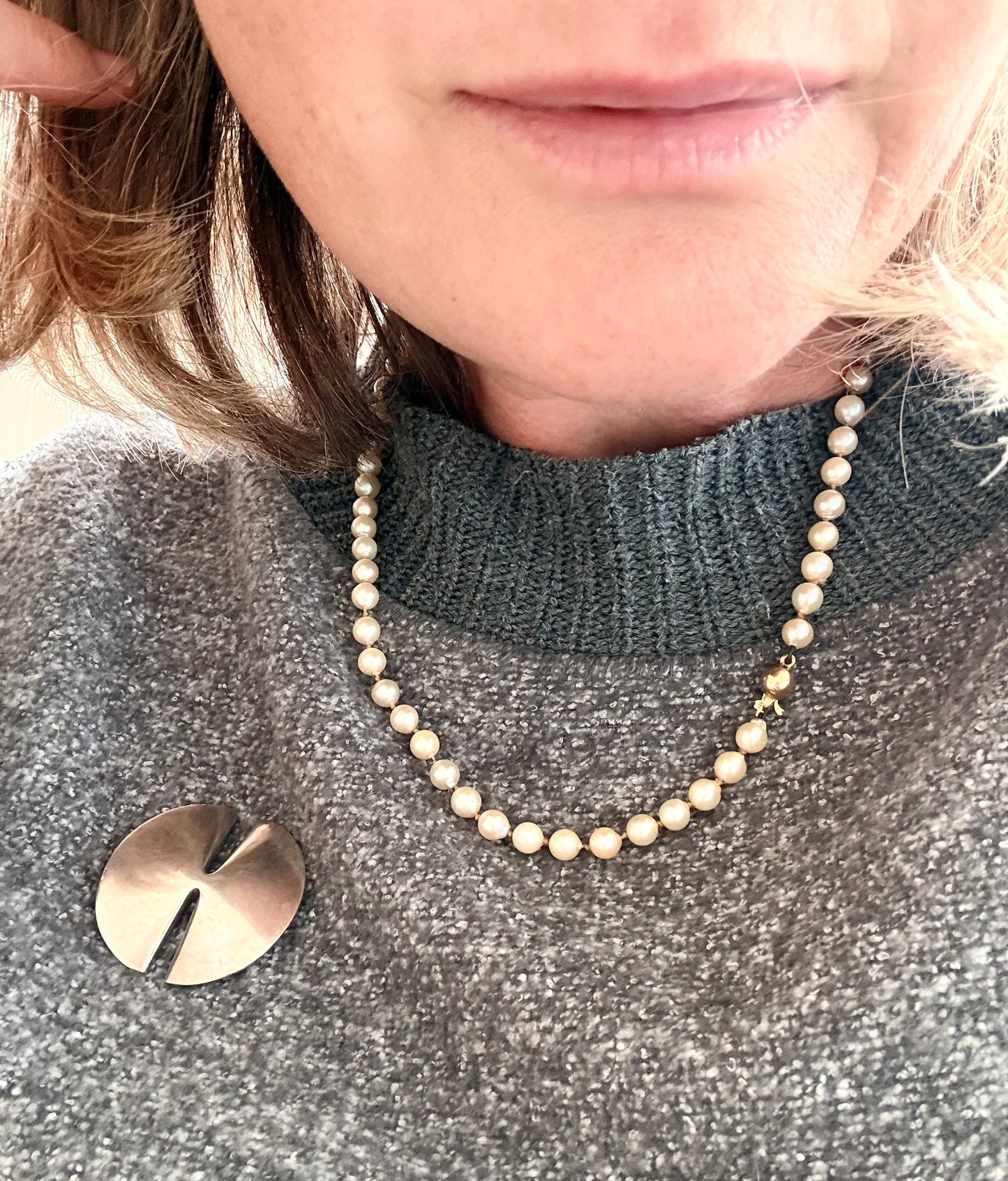 .375 .53cm long .9ct gold heirloom pearlescent pearl string of luxury real pearls necklace