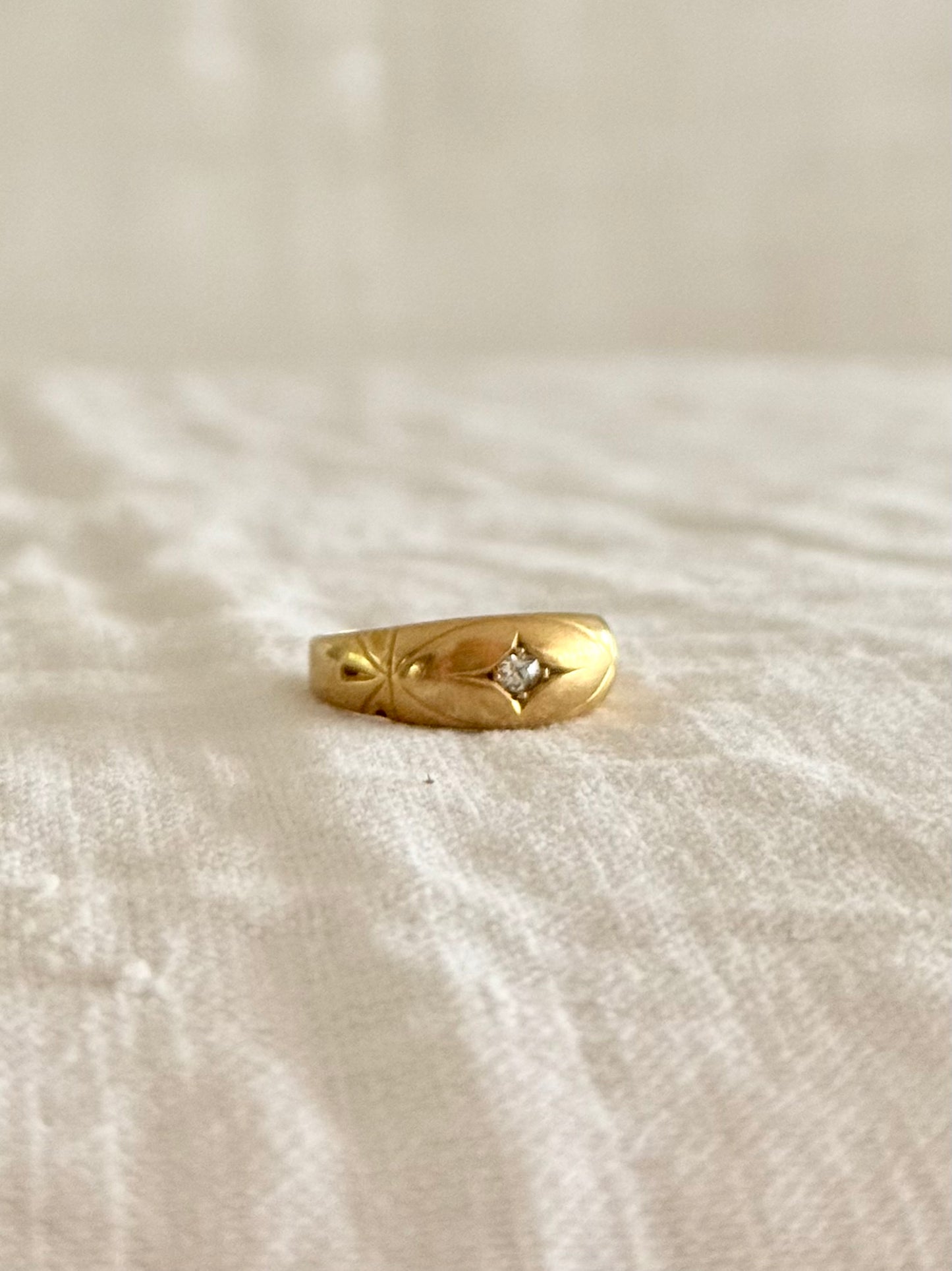 .1892 .18ct .1 diamond Chester circa 1892 fancy star starburst diamond gypsy band high carat gold engagement wedding commitment ring