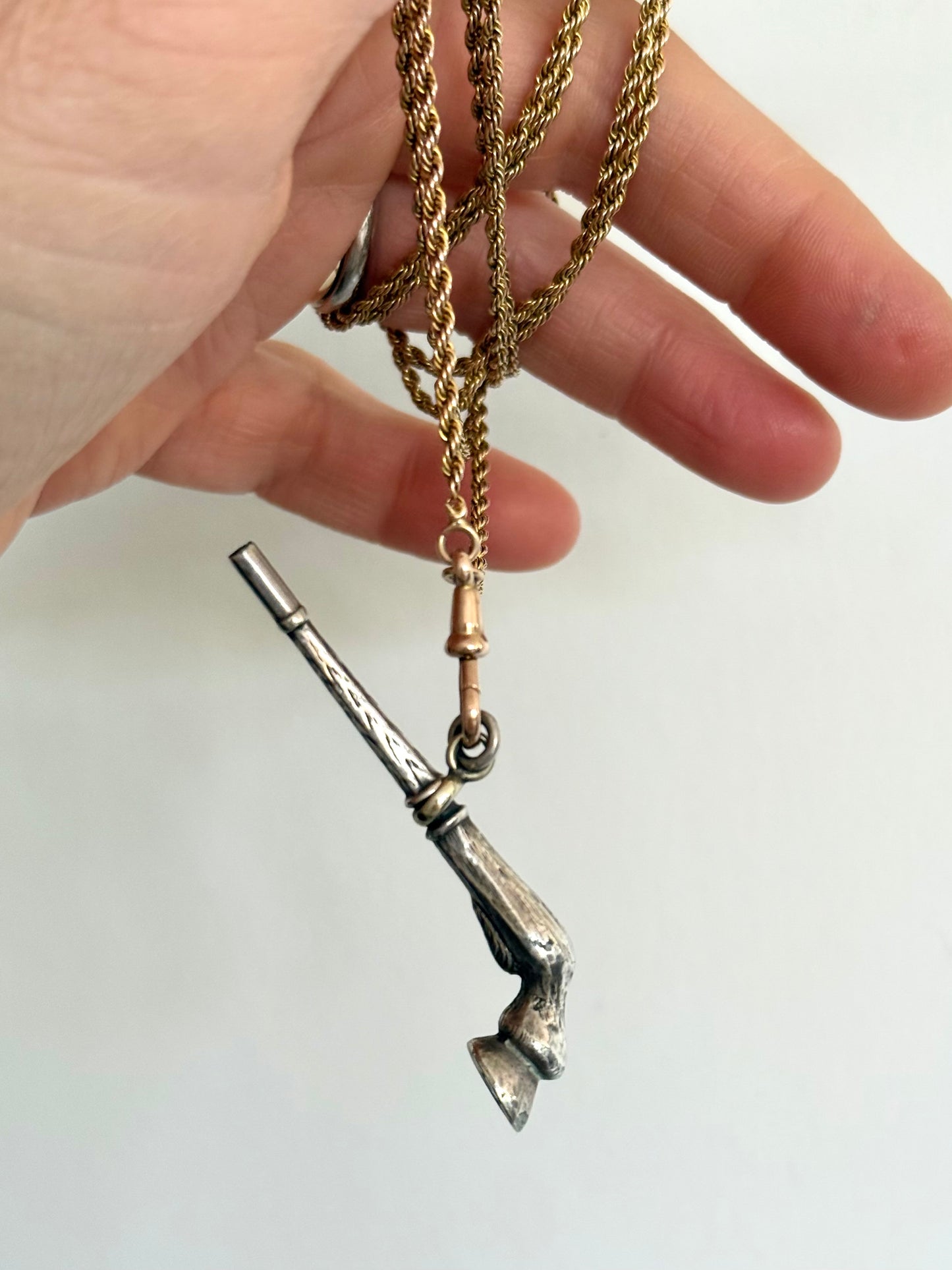 .1880s .1890s antique and rare silver lucky horses hoof Victorian Edwardian figural silver watch winder key pendant.