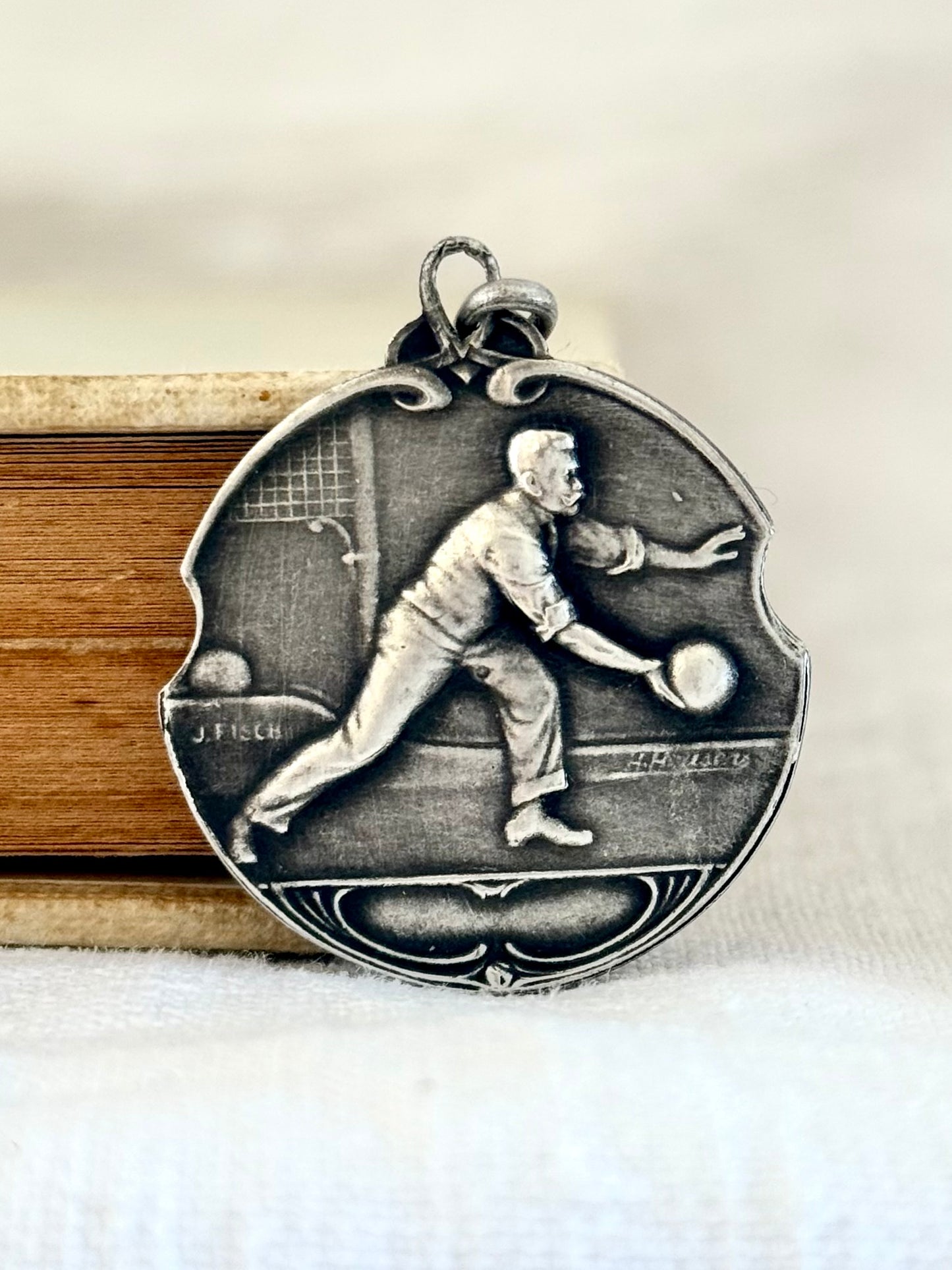 .1920s Art Nouveau Bowler sports medallion fob pendant