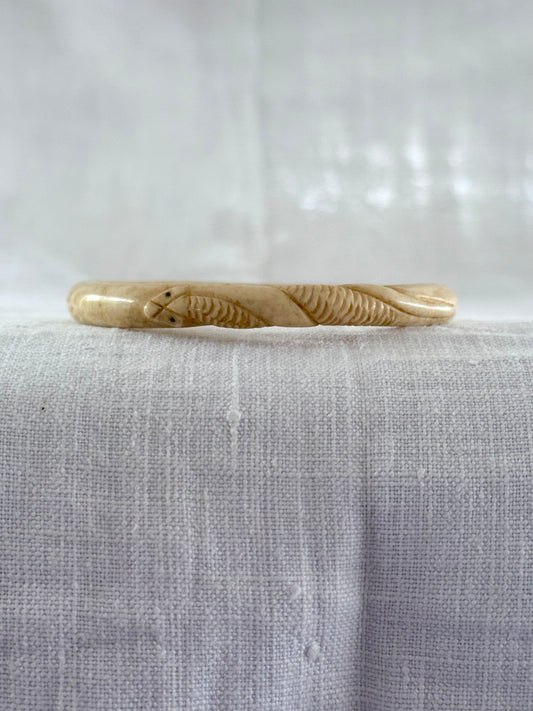 .1900s antique Arts & Crafts snake detailed hand carved pre ban ivory bone Victorian ivory stack bangle