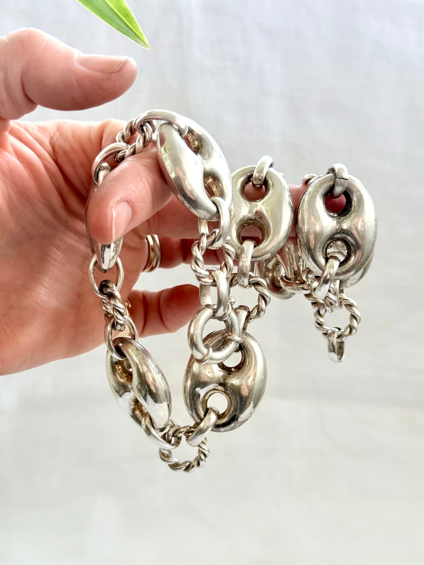.1980s .1990s .925 Super Sized Chunky extra puffy gucci link mariners link sterling silver fancy twist link modernist oversized necklace