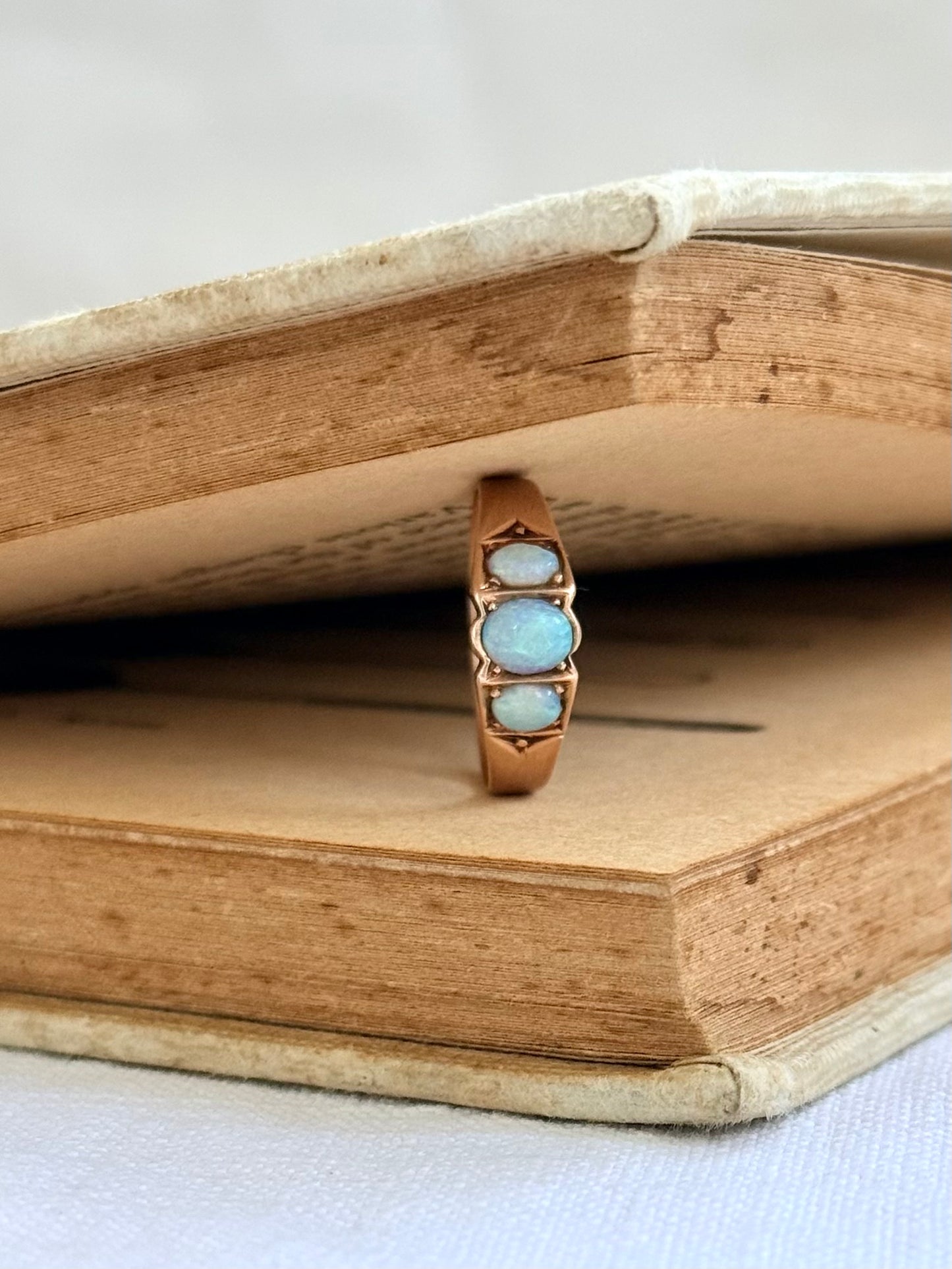 .14ct .1900s . 1920s .antique .3 opal antique Edwardian .585 marked rose gold architectural dress ring
