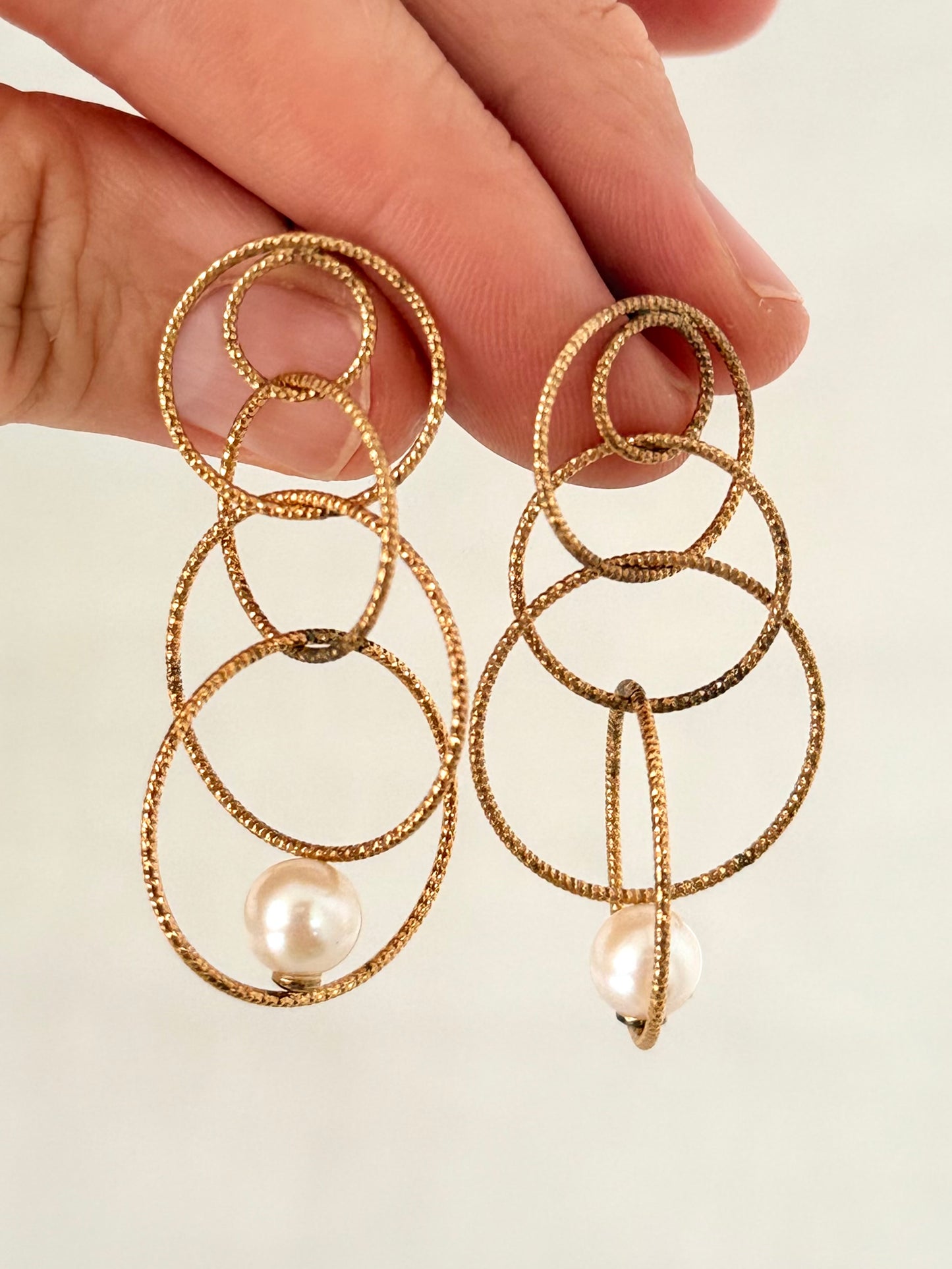 .2000s .925 silver 18ct gold plated CiCi designer Cascade Con Perla drop dangle sway designer old stock new Earrings