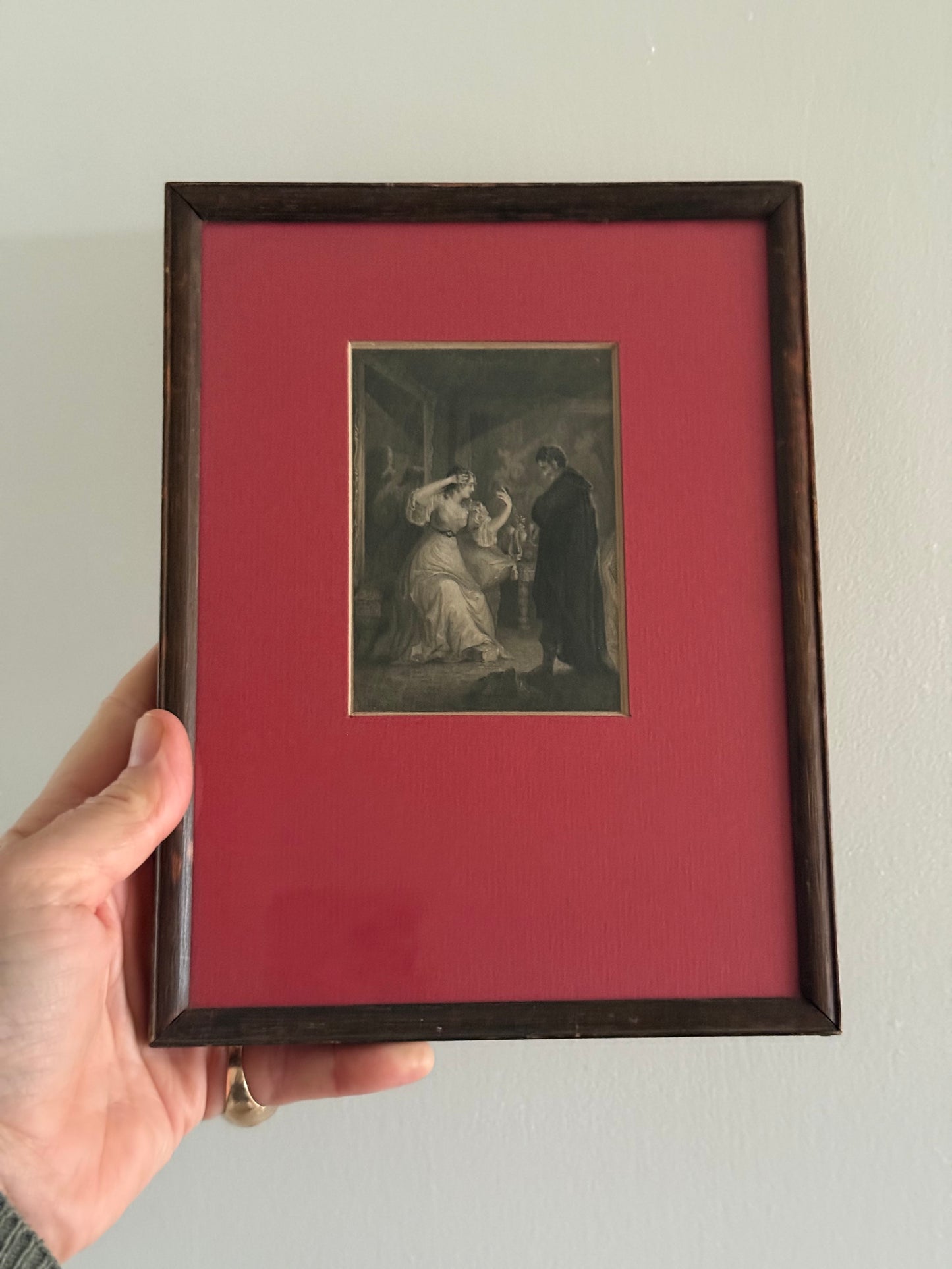 .1800s .1850s antique bookplate steel engraving framed Romantic Gothic literature scene depiction