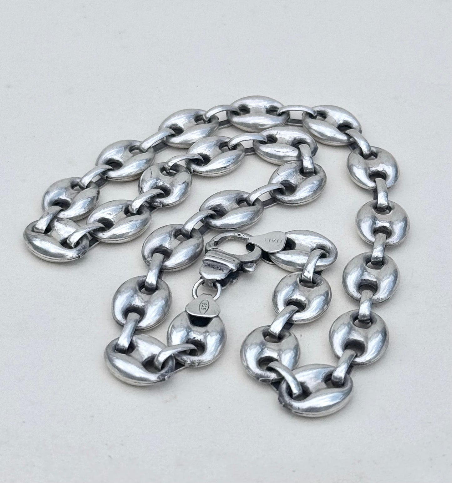.1990s .47cm long .925 super chunky highly desired puffy gucci link mariners link solid sterling silver fancy modernist statement chain necklace