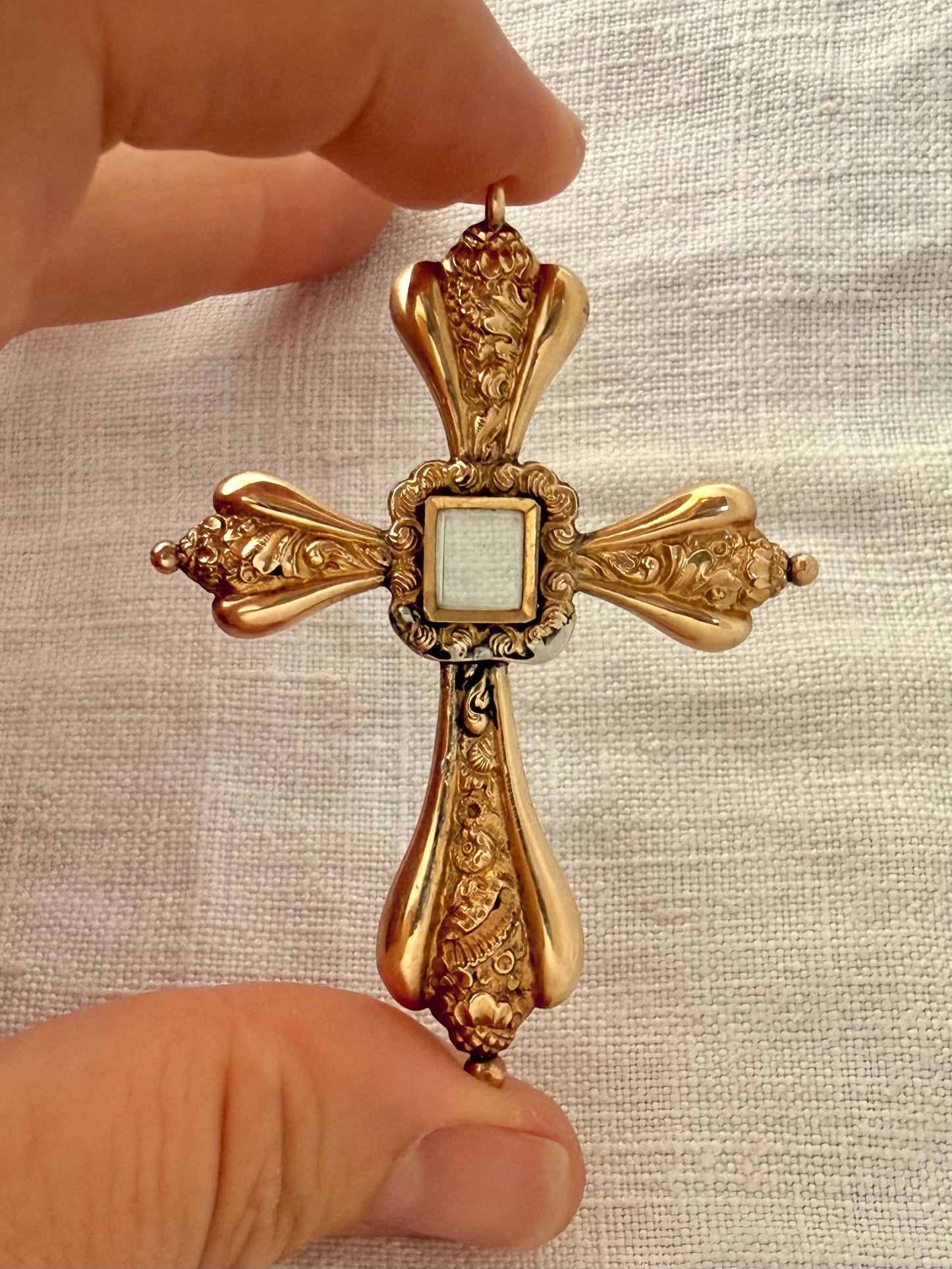 .585 14ct 1800s era antique large Gold high carat repousse cross locket oversized mourning locket rare large cross pendant