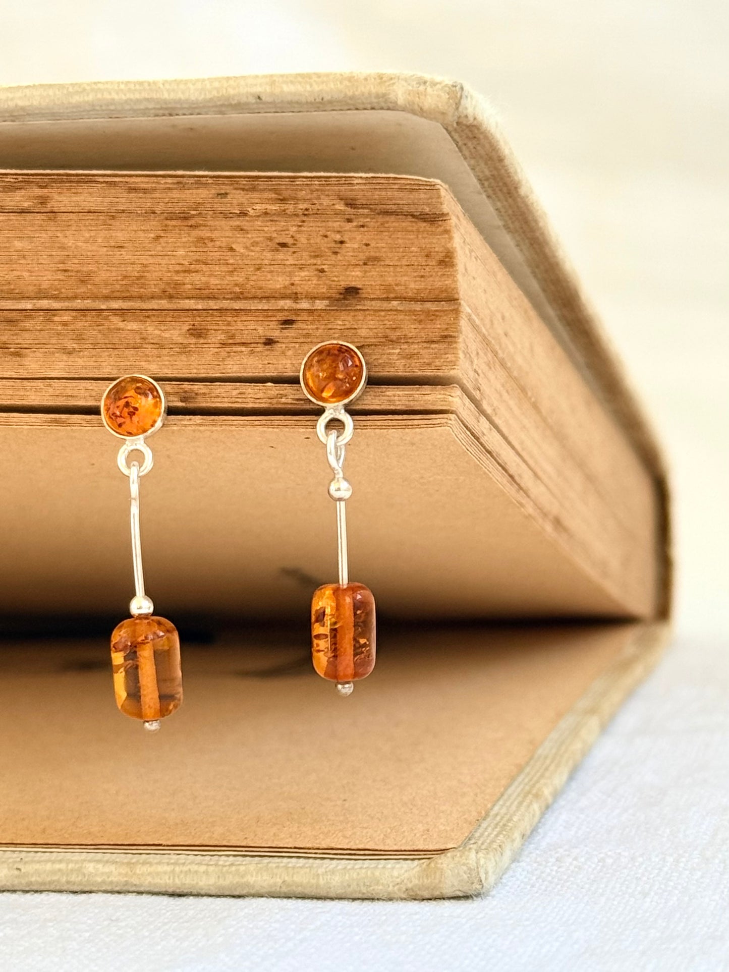.925 Amber gemstone dangle earrings