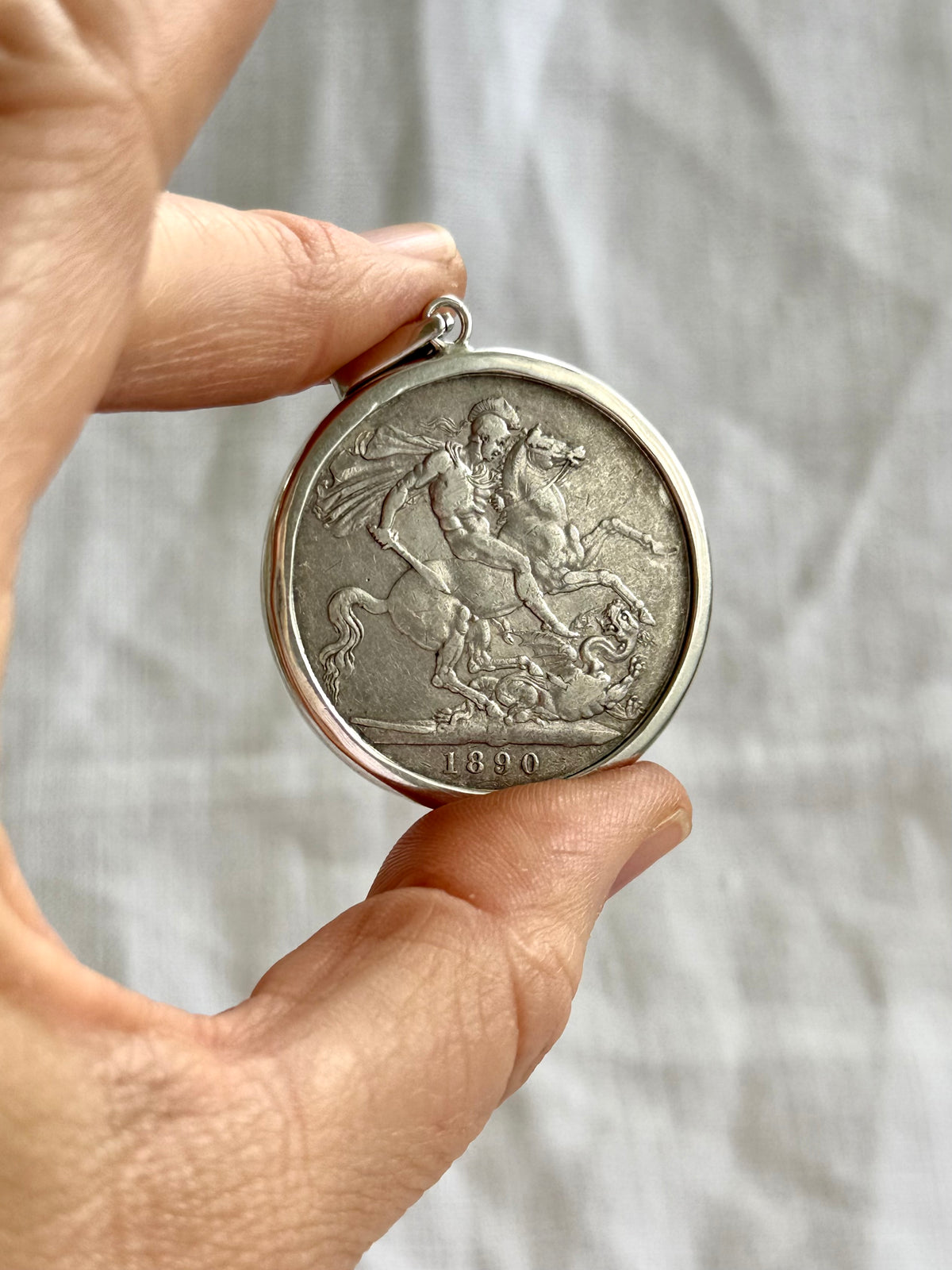 1890 .925 antique Sterling silver Victorian Antique Solid Silver English Crown love token Coin pendant