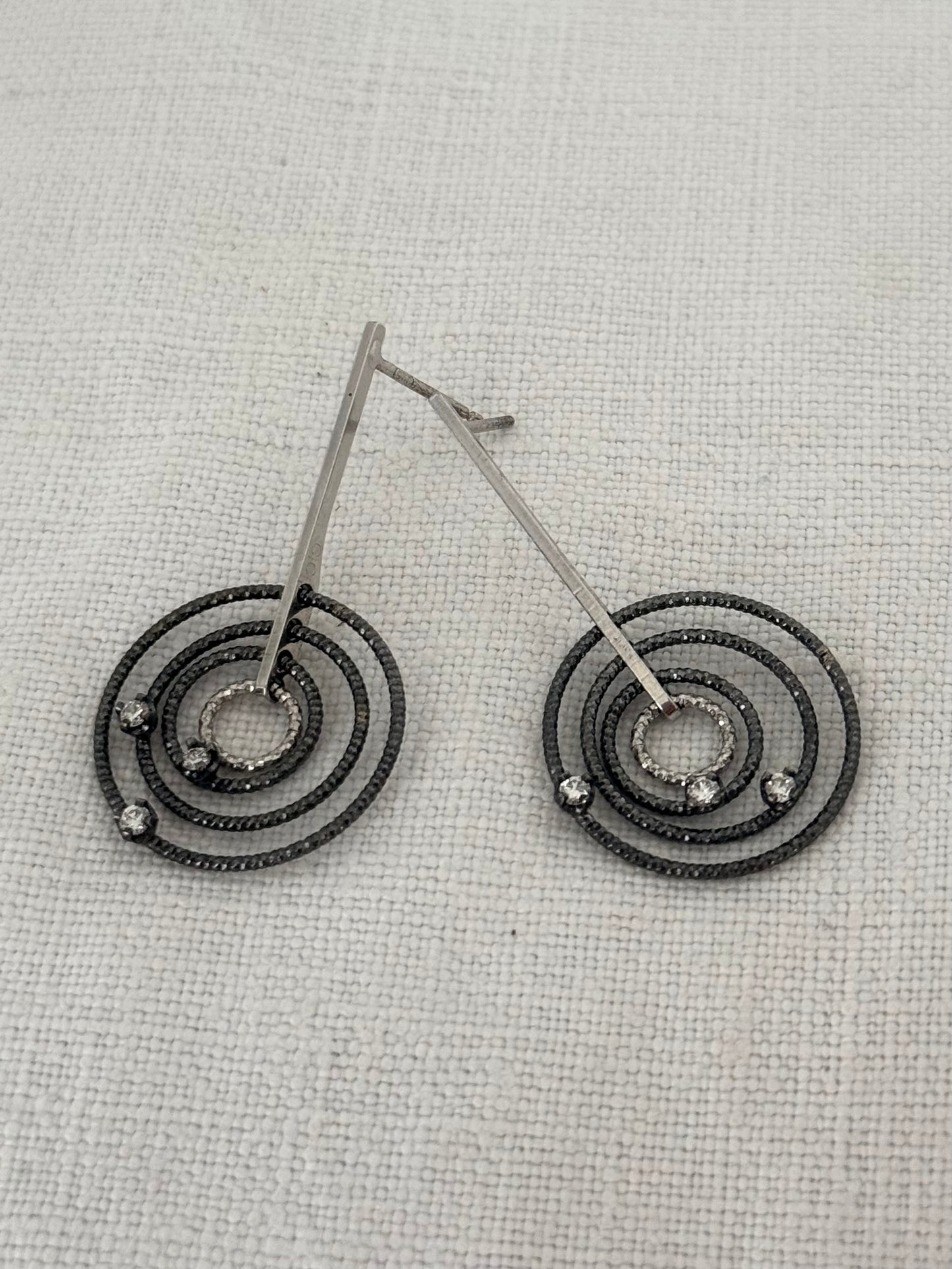.2000s .925 silver Diamond and Black Rhodium plated CiCi designer Milano diamond drop dangle designer old stock new stock Earrings