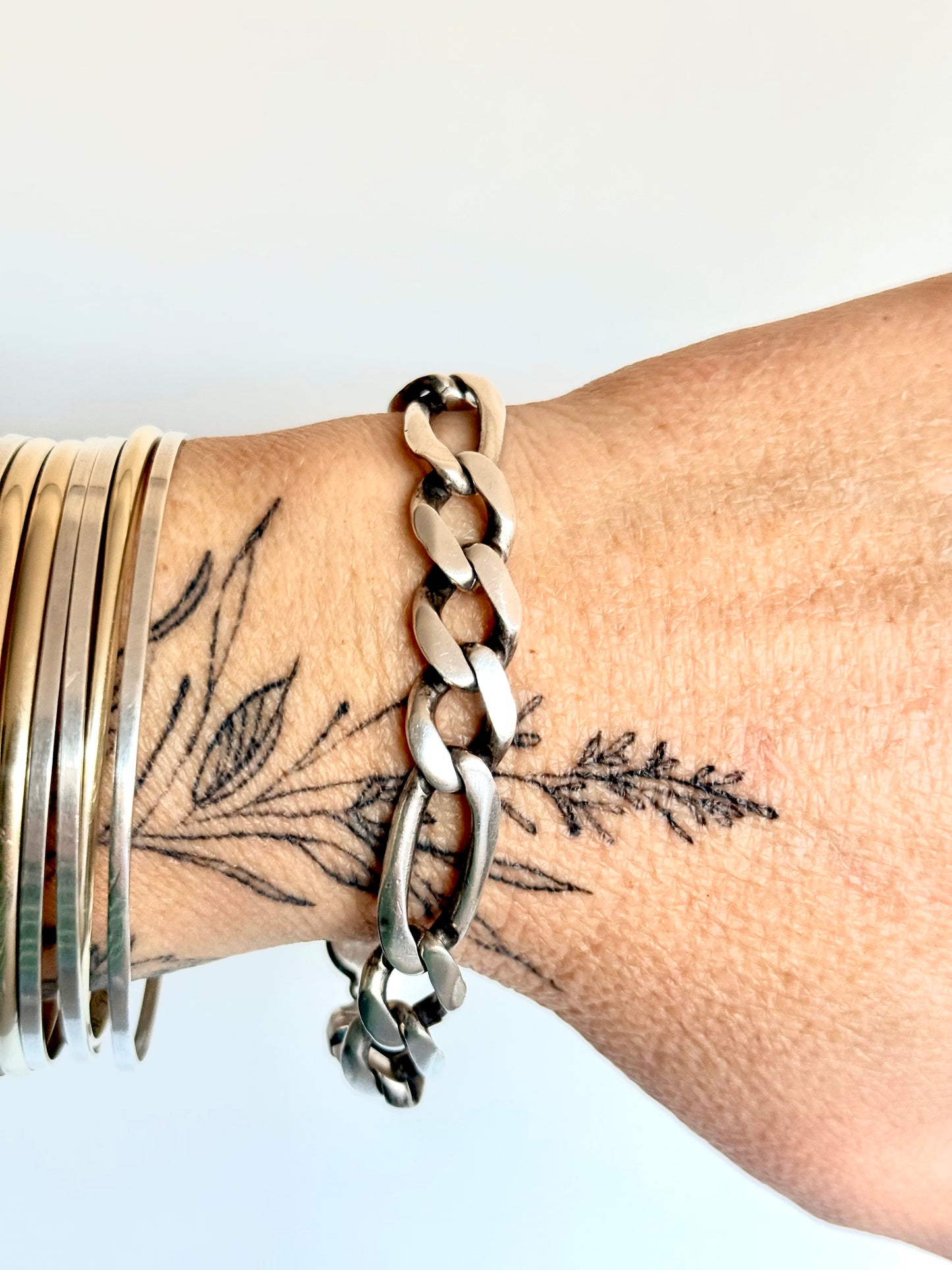 .1980s .1990s ultra chunky wide link solid figaro modernist link classic link sterling silver chain bracelet