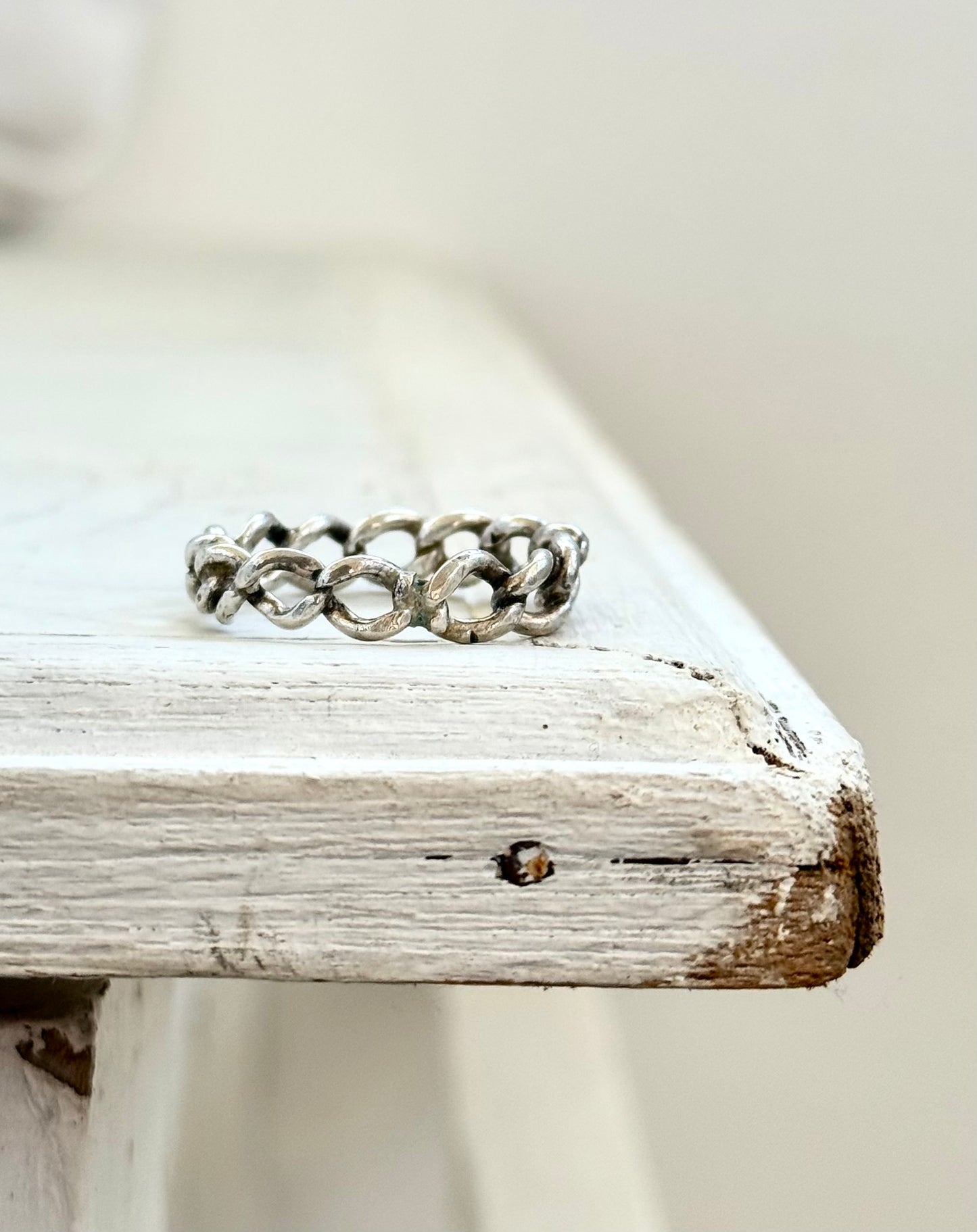 .925 curb chain sterling silver chain link ring band