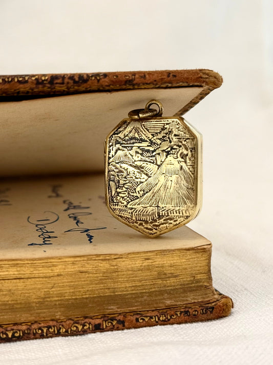 .1880s .1890s Antique rare and desirable Japanese Bronze Gold enamel Shakudo inlay artisan pendant locket