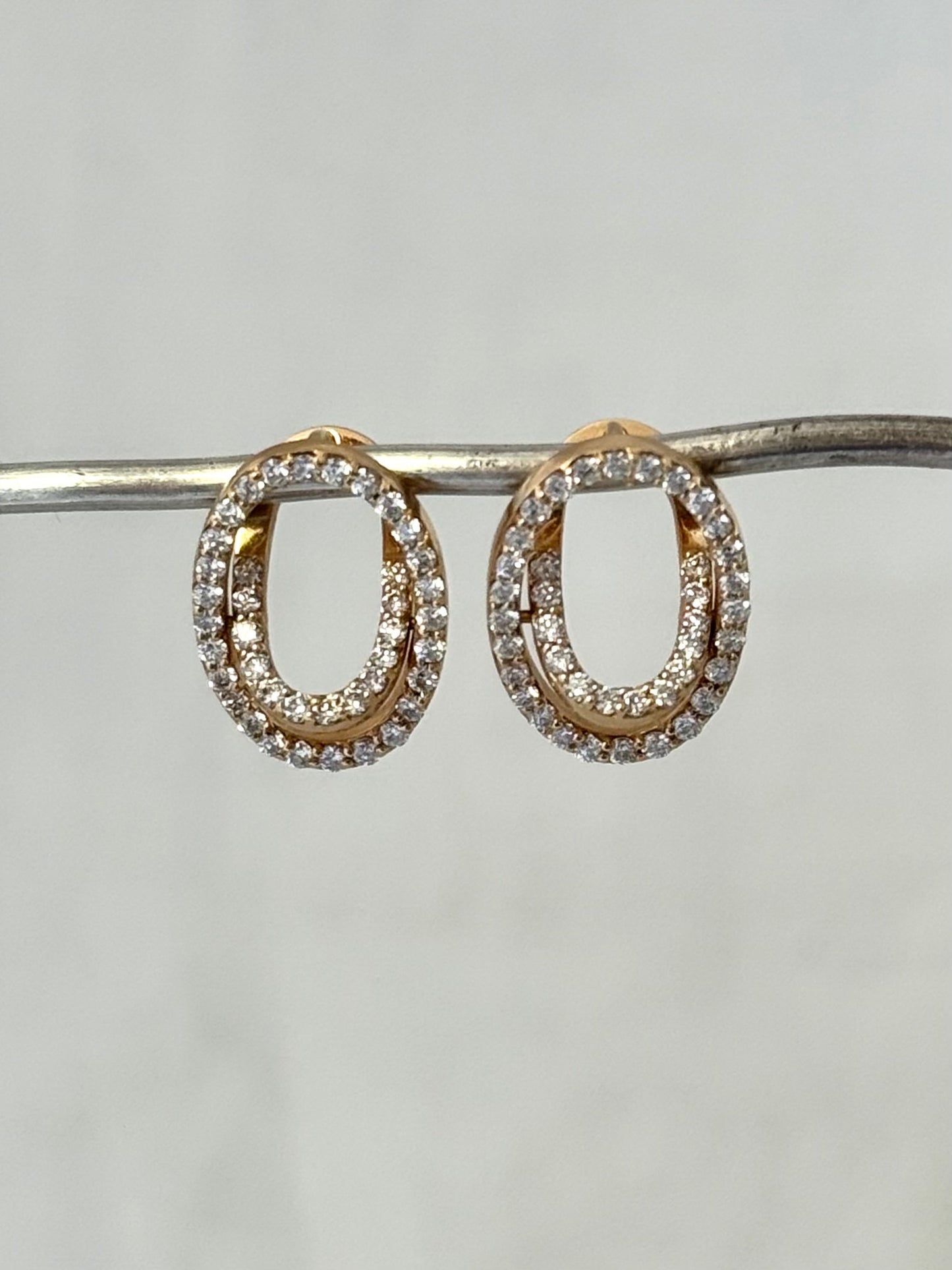 .18ct .750 .80 diamonds Brazilian designer rose gold modernist oval clip clasp luxury 18ct high carat gold and diamond studded earrings