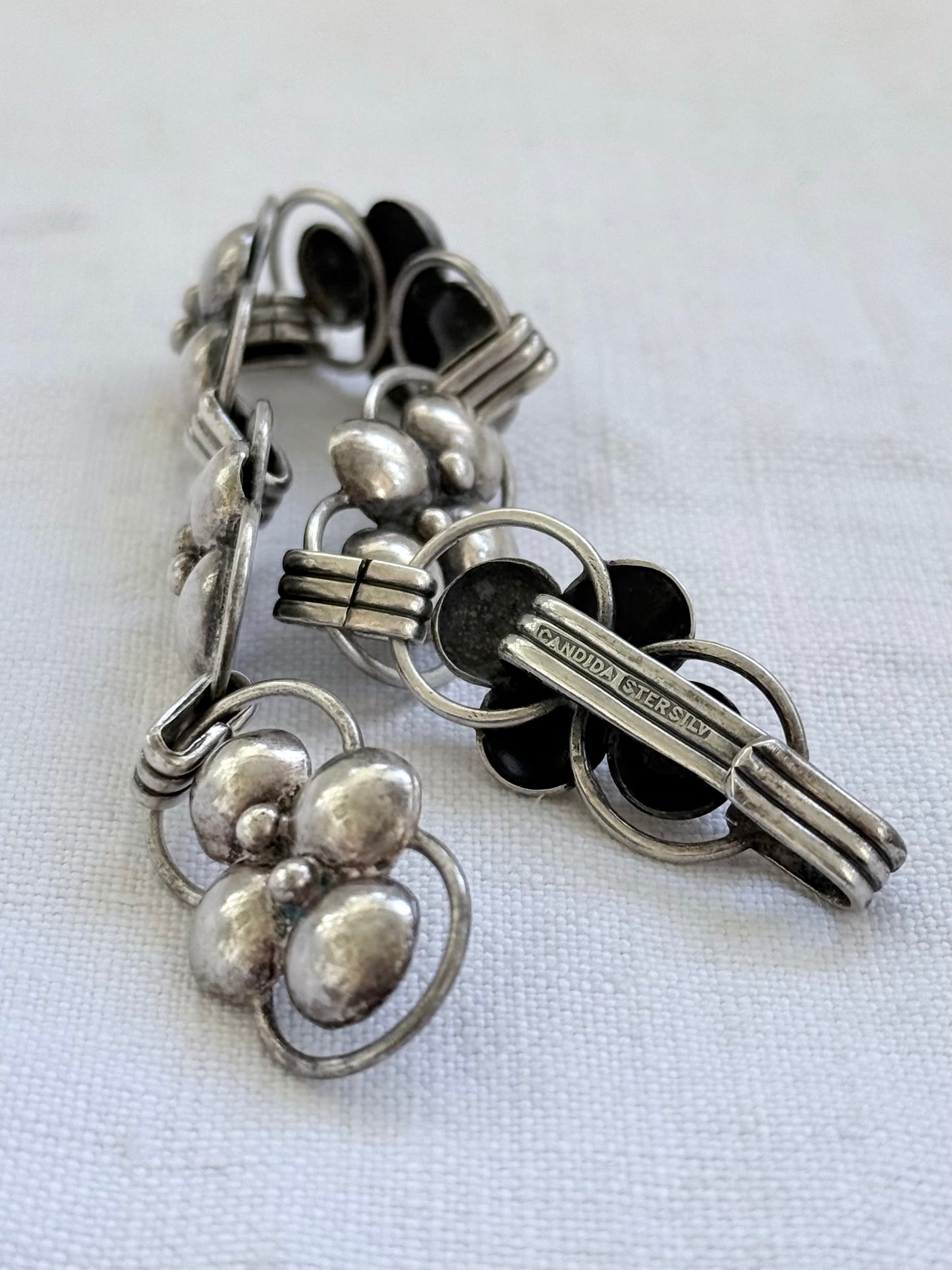 .1940s .1950s .925 Candida designer Collectors Mid 20th century Sterling Silver collectors Joe Calafato Candida geometric form modernist heirloom South African artisan abstract flower form bracelet