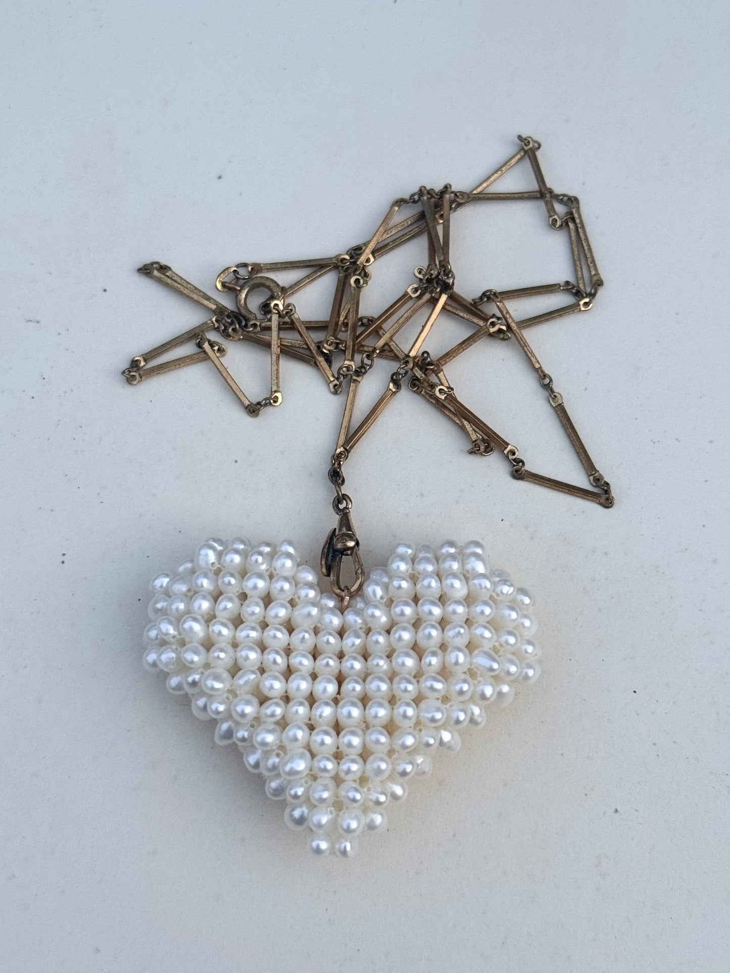 .1950s .1960s .1980s cultured pearl crochet heart modern pop art oversized real pearls and gold heart pendant
