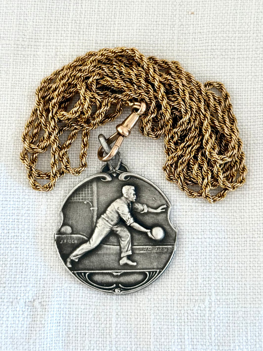 .1920s Art Nouveau Bowler sports medallion fob pendant