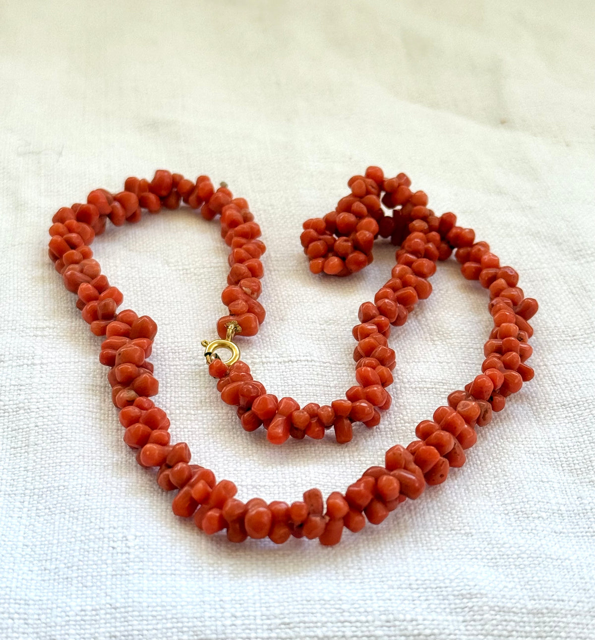 .1800s .1900s .375 .9ct gold Natural Salmon carved Coral dogbone bead Coral treasured heirloom necklace