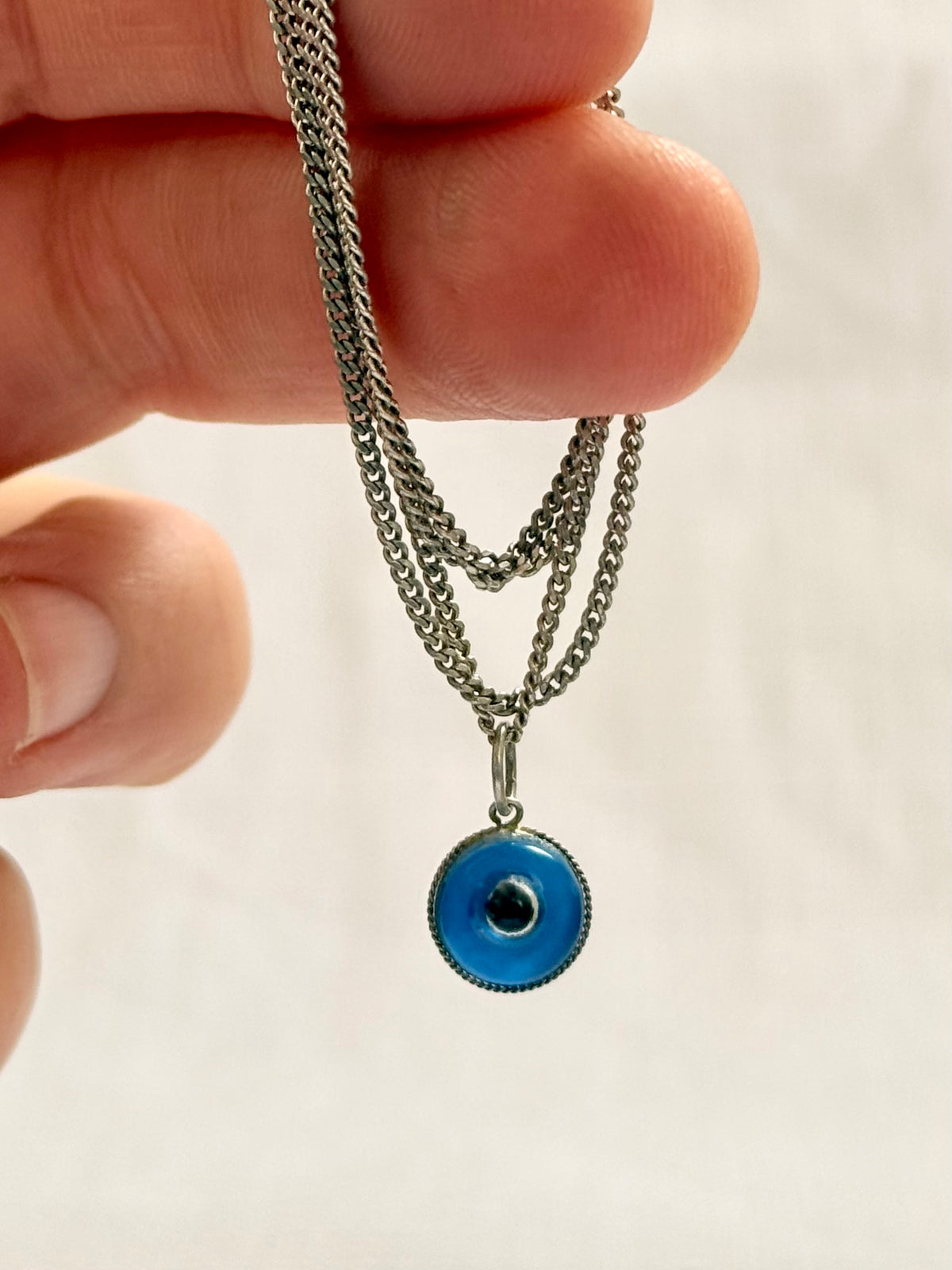 .1960s .1970s .925 evil eye vintage talisman charm pendant on silver chain necklace
